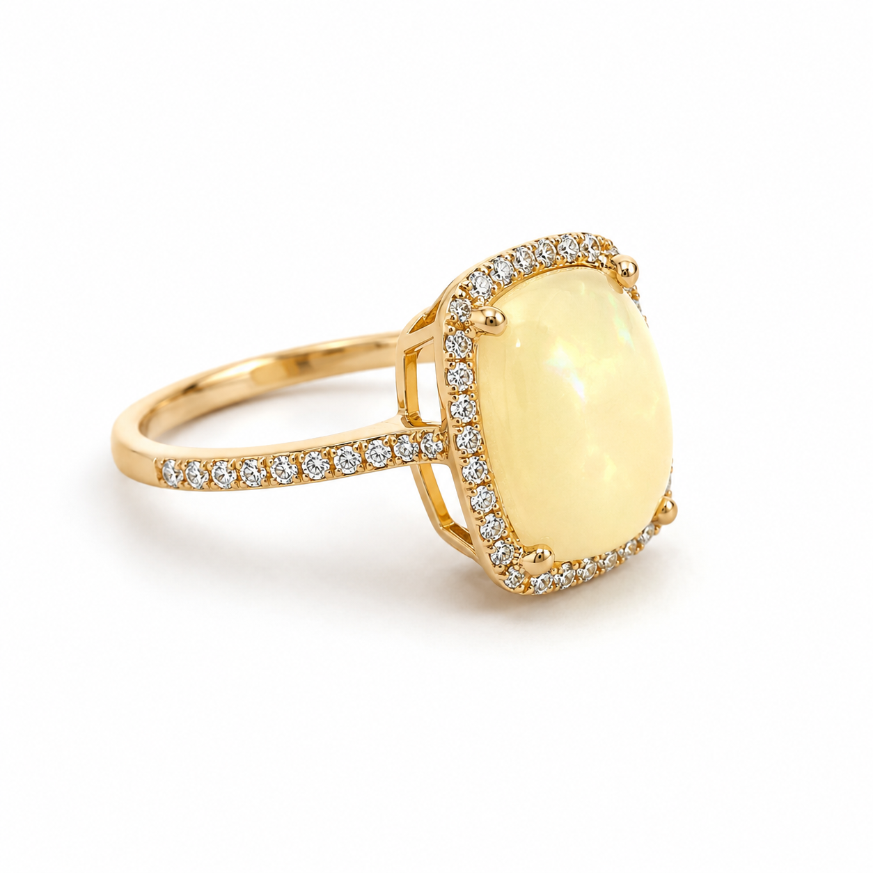 Yellow Gold Opal and Diamond Ring
