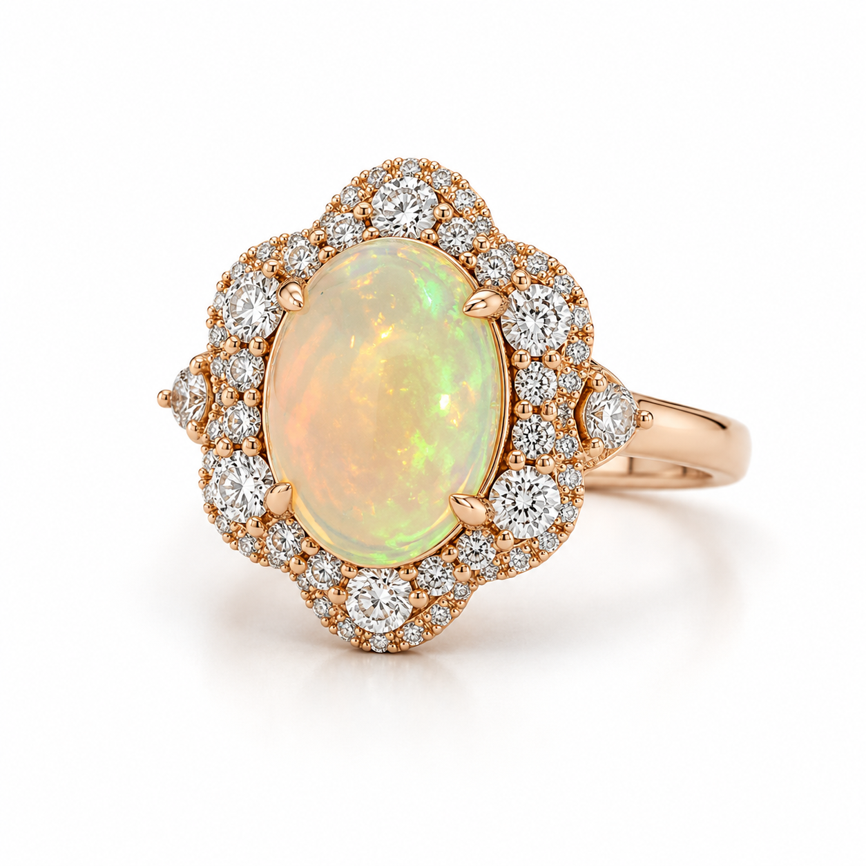 Yellow Gold Opal and Diamond Ring