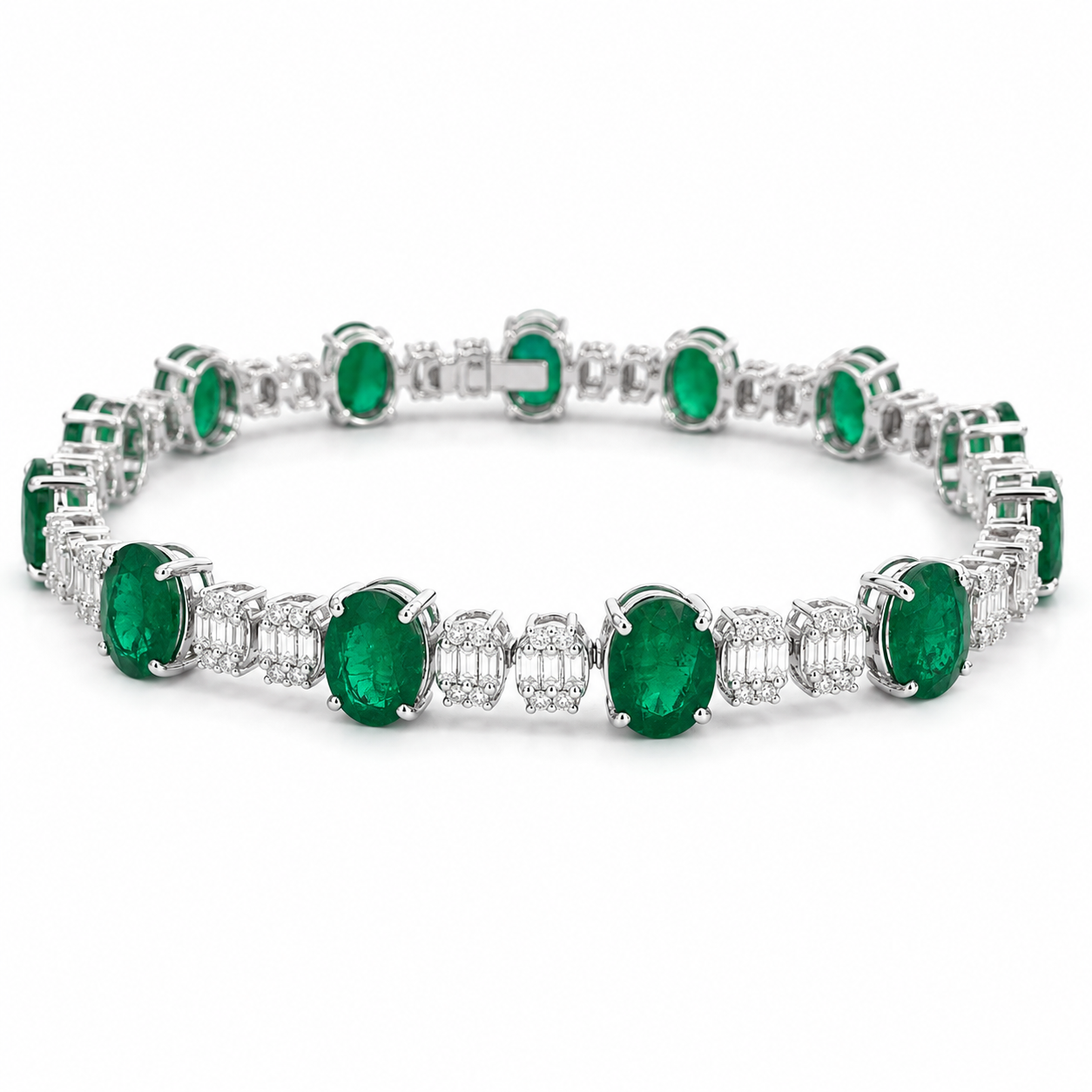 White Gold Emerald and Diamond Bracelet