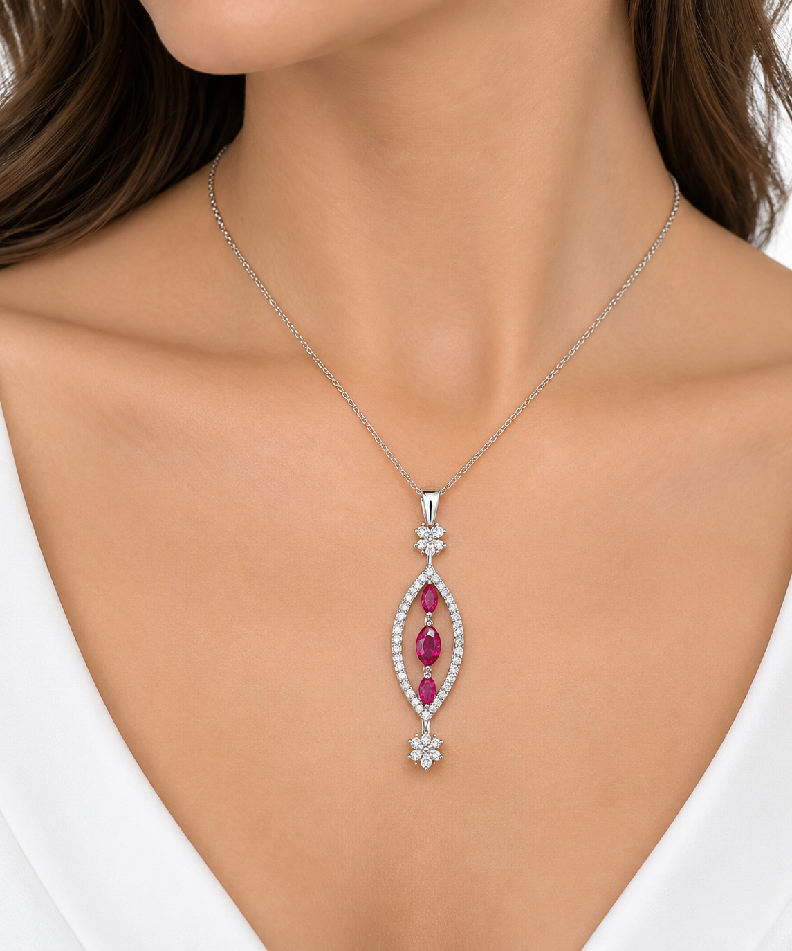 White Gold Ruby and Diamond Pendant