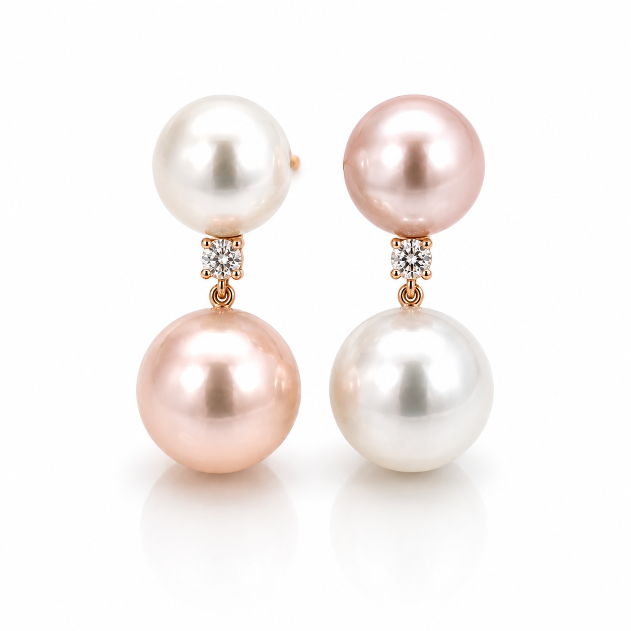 Pink Gold Pearl and Diamond Earrings