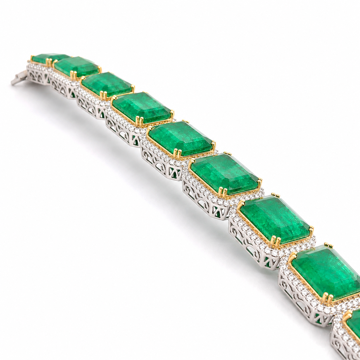 White Gold Diamond and Emerald Bracelet