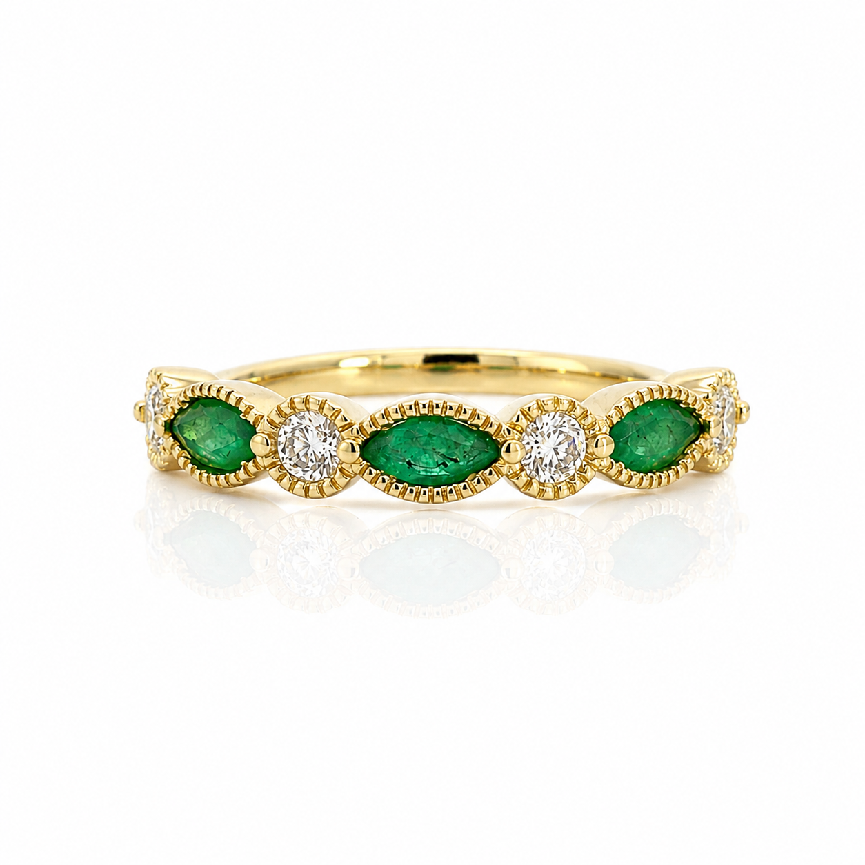 Yellow Gold Emerald and Diamond Ring