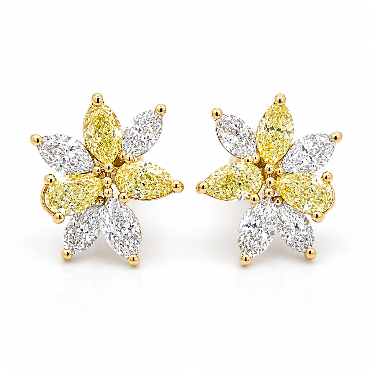 White Gold Yellow and White Diamond Earrings
