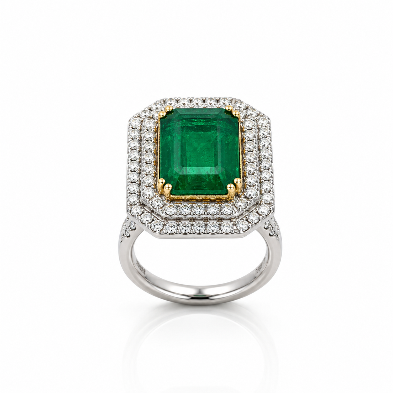White Gold Emerald and Diamond Ring