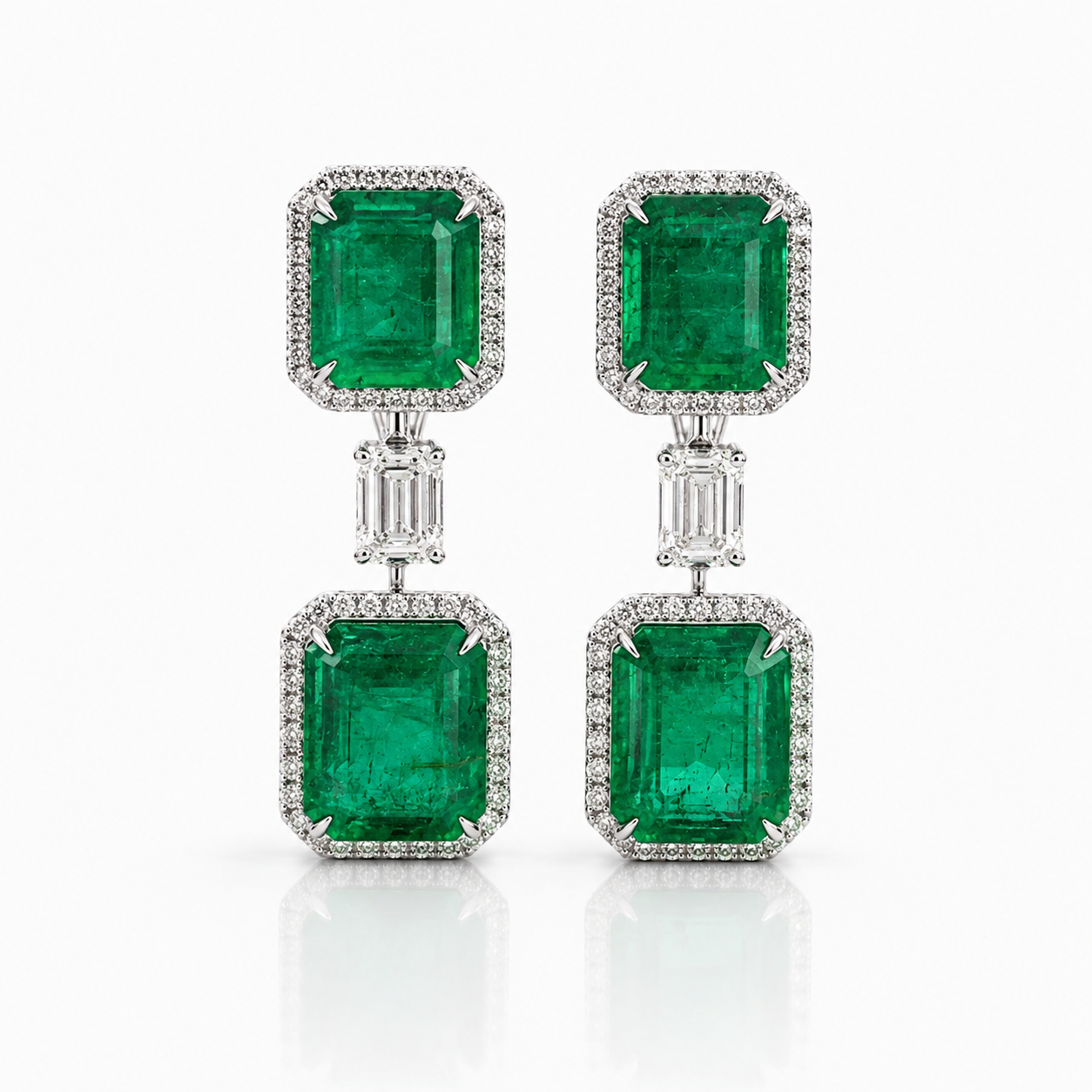 White Gold Emerald and Diamond Earrings