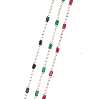 Yellow Gold White Gold Tennis Gemstone Bracelet with Diamond, Sapphire Stones