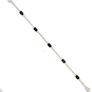 Yellow Gold White Gold Tennis Gemstone Bracelet with Diamond, Sapphire Stones