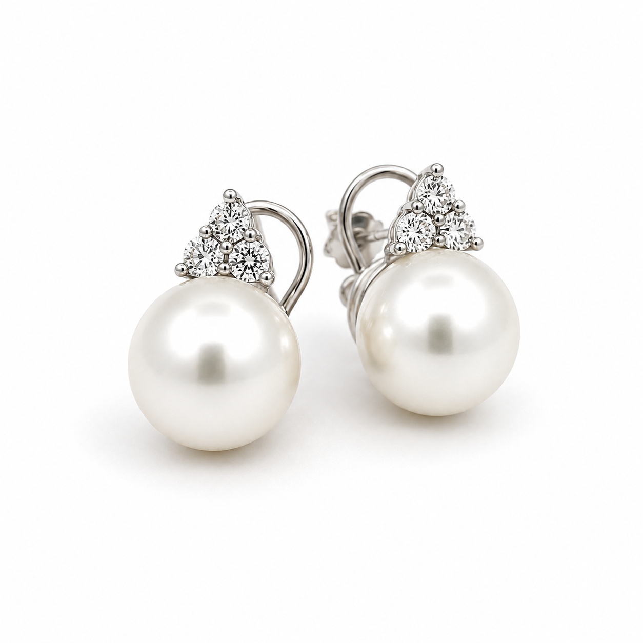 White Gold Pearl and Diamond Earrings