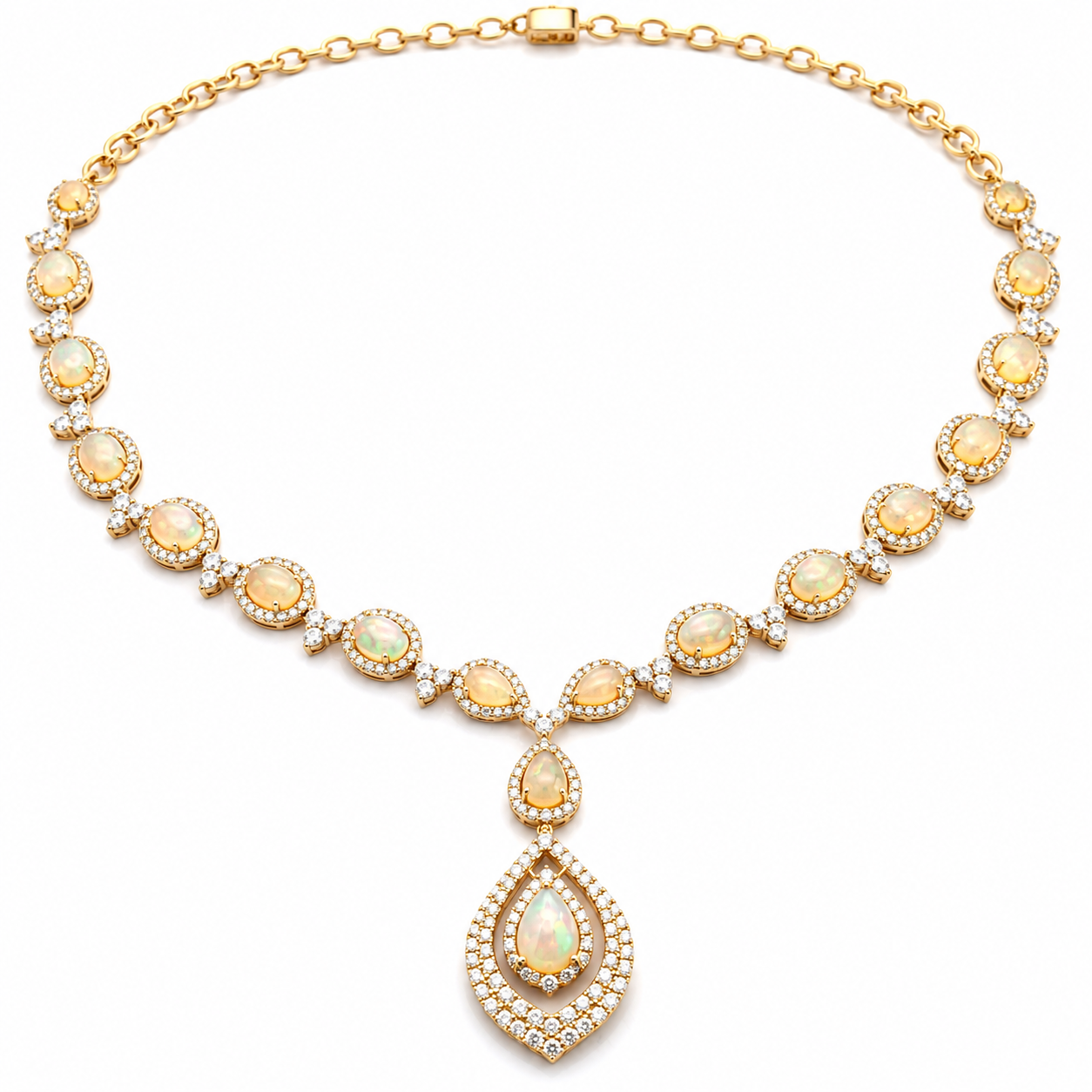 Yellow Gold Opal and Diamond Necklace