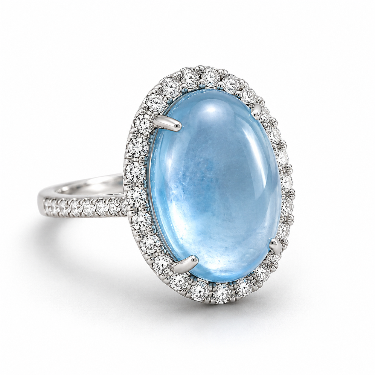 White Gold Aquamarine and Diamond Ring