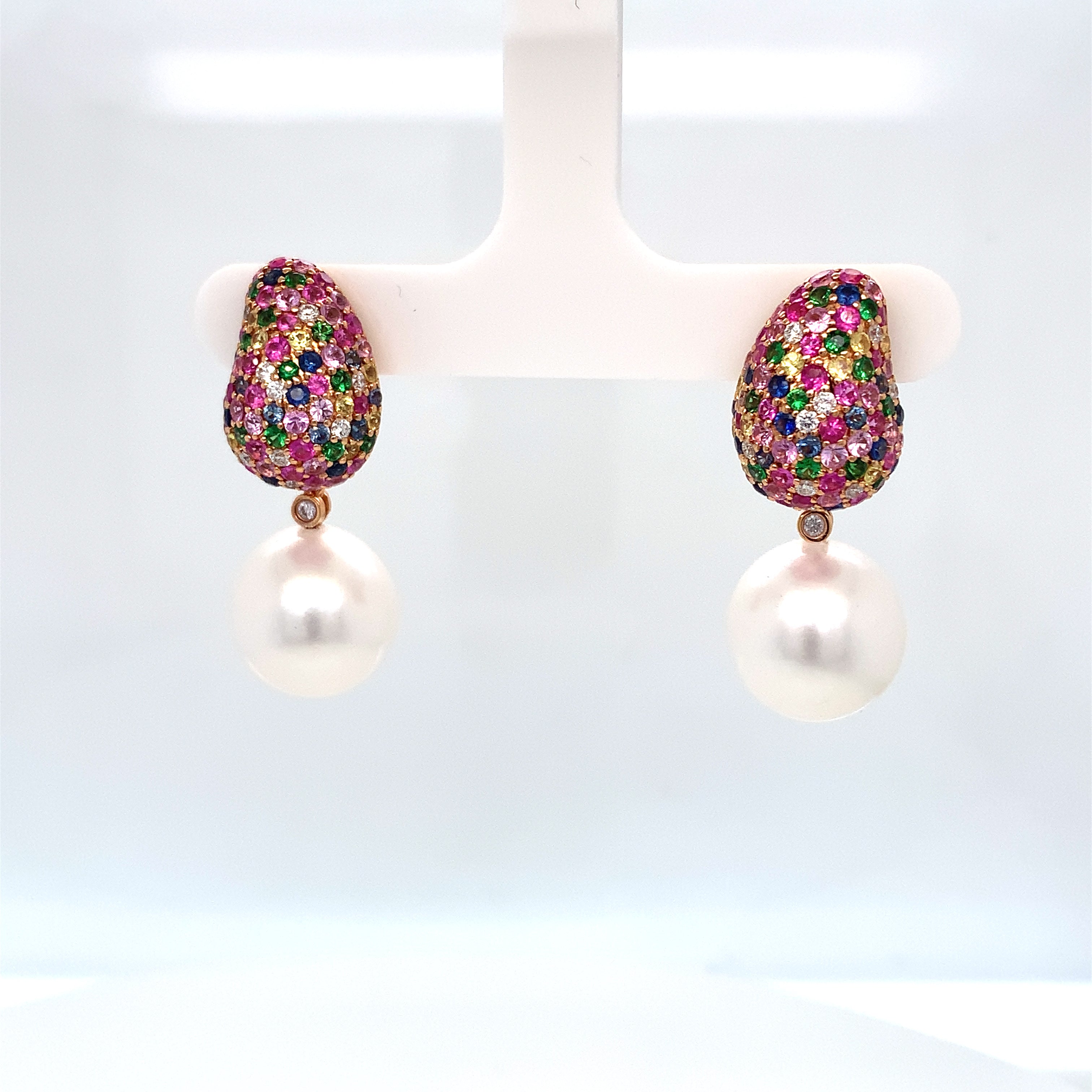 MULTICOLOR SAPPHIRE PEARL EARRINGS