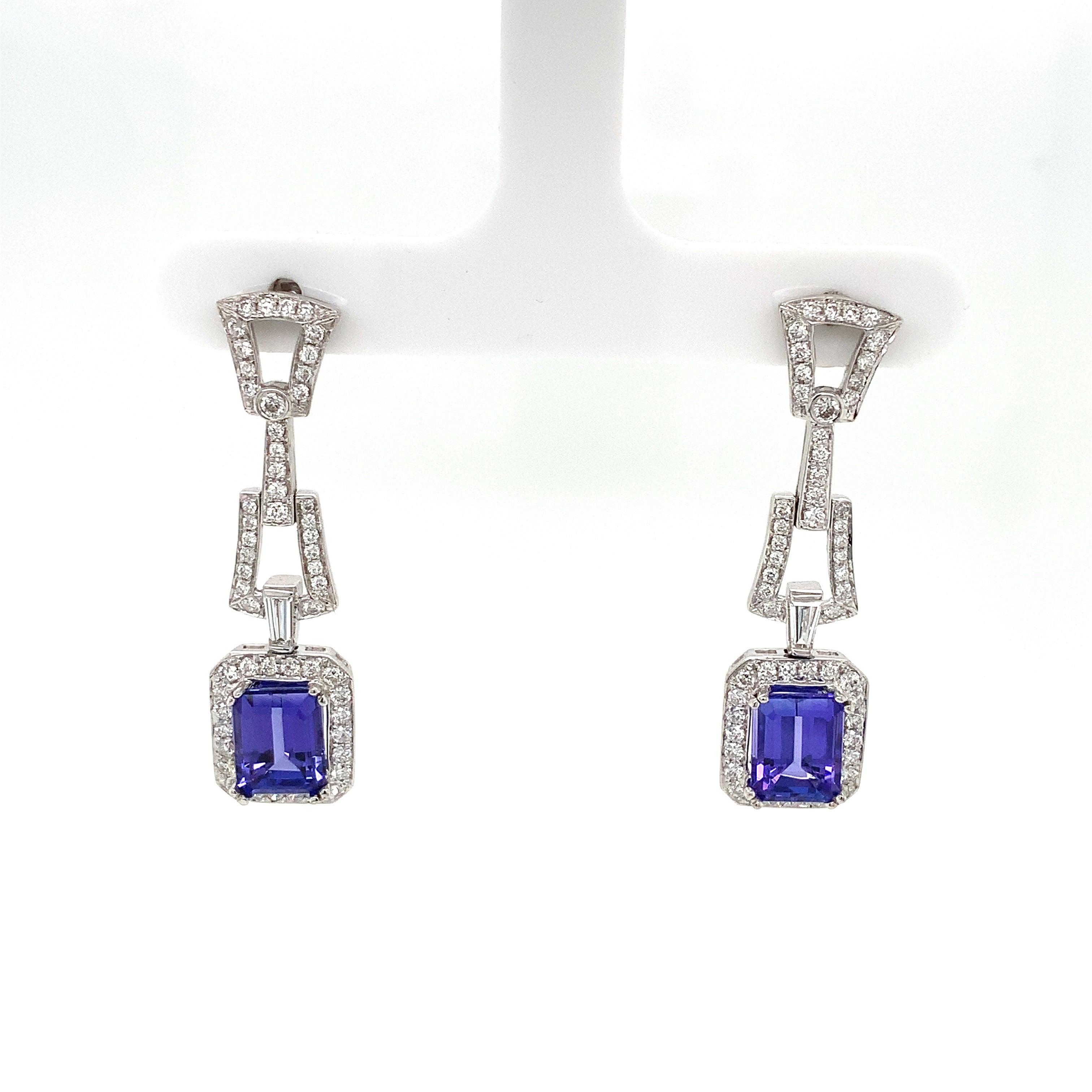 White Gold Drop Earrings with Tanzanite Stones