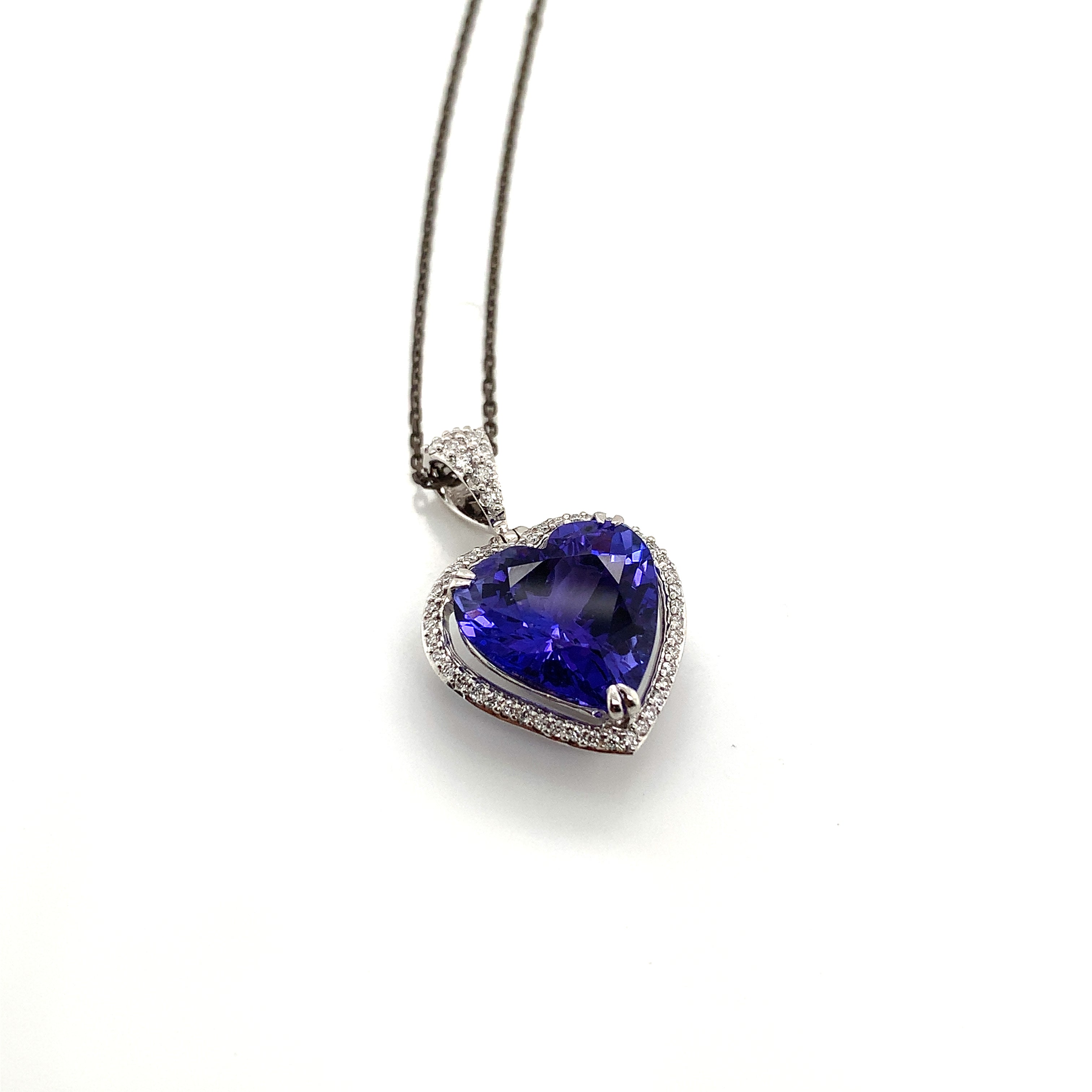 White Gold Pendant Necklace with Diamond, Tanzanite Stones