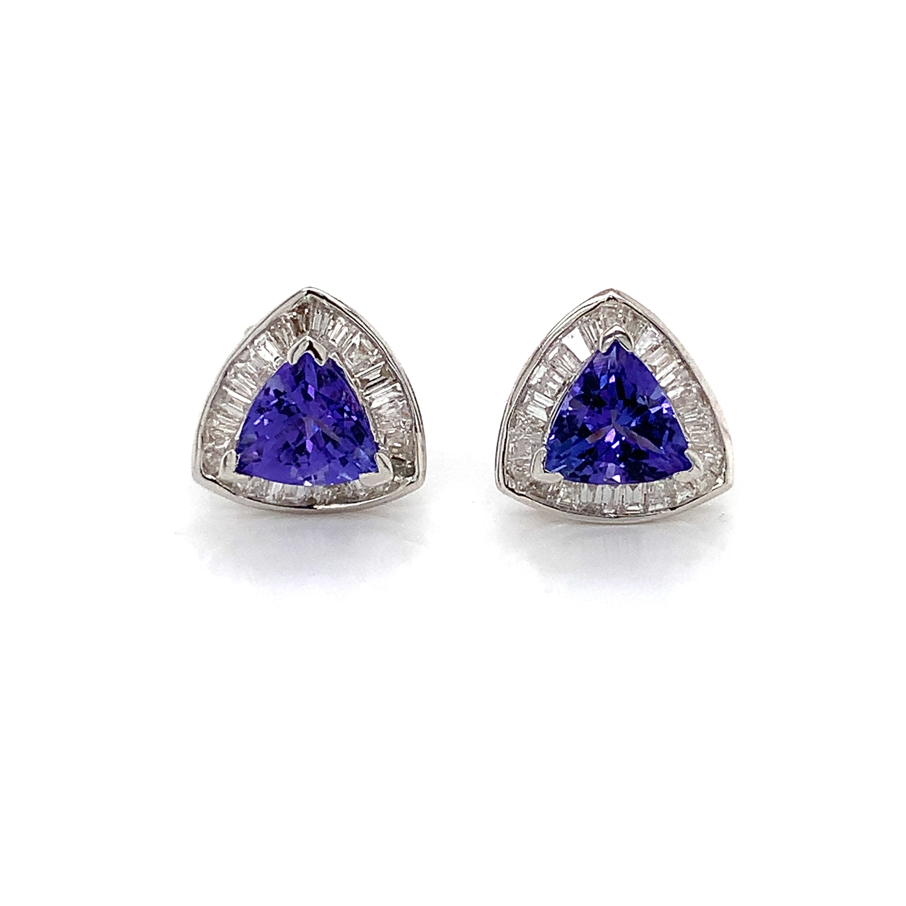 White Gold Stud Earrings with Diamond, Tanzanite Stones