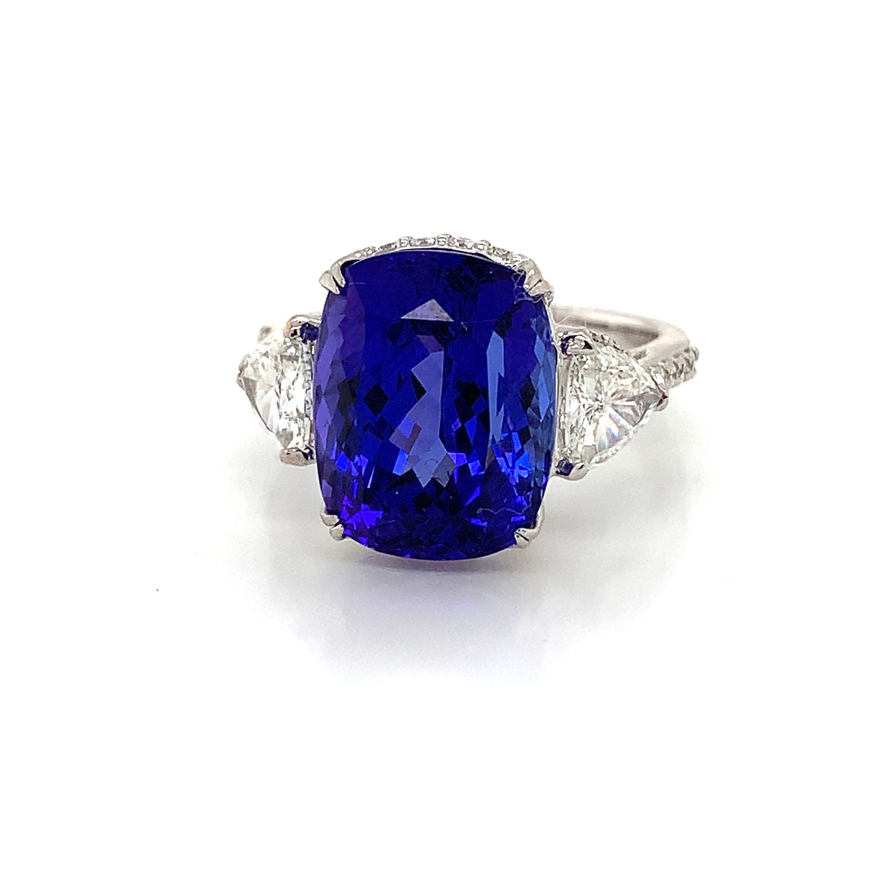 White Gold Drop Ring with Diamond, Tanzanite Stones