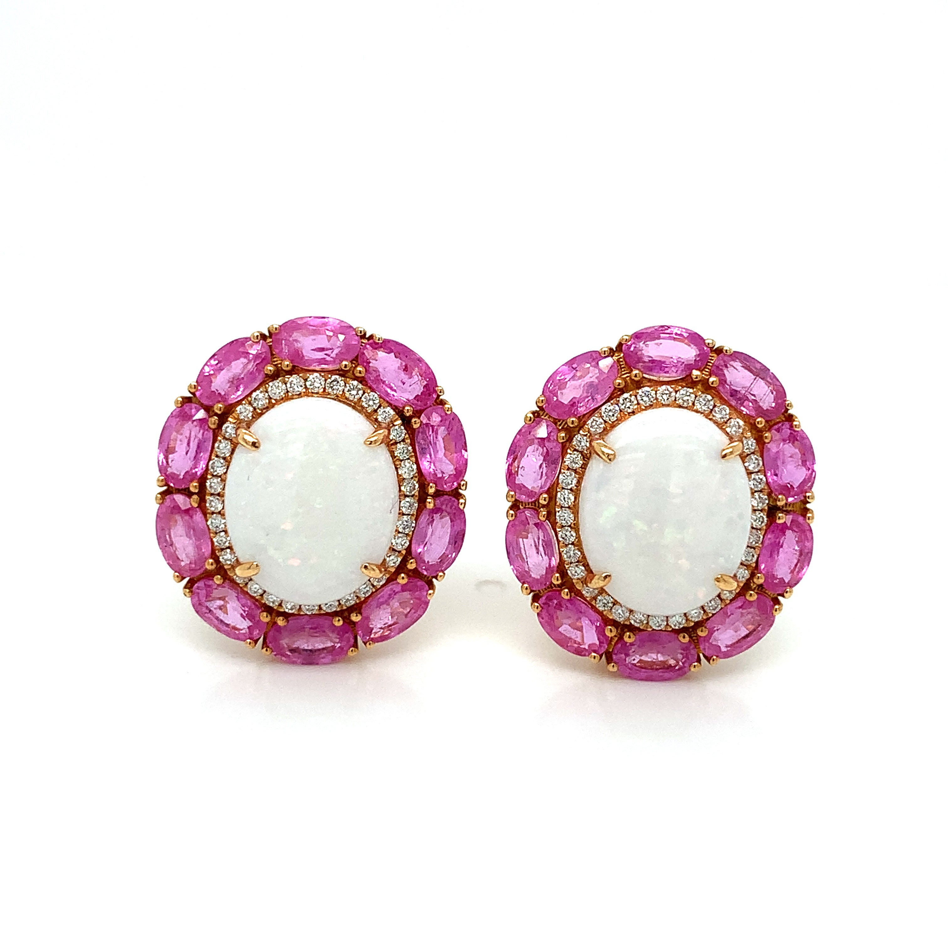 Rose Gold Stud Earrings with Diamond, Opal, Sapphire Stones