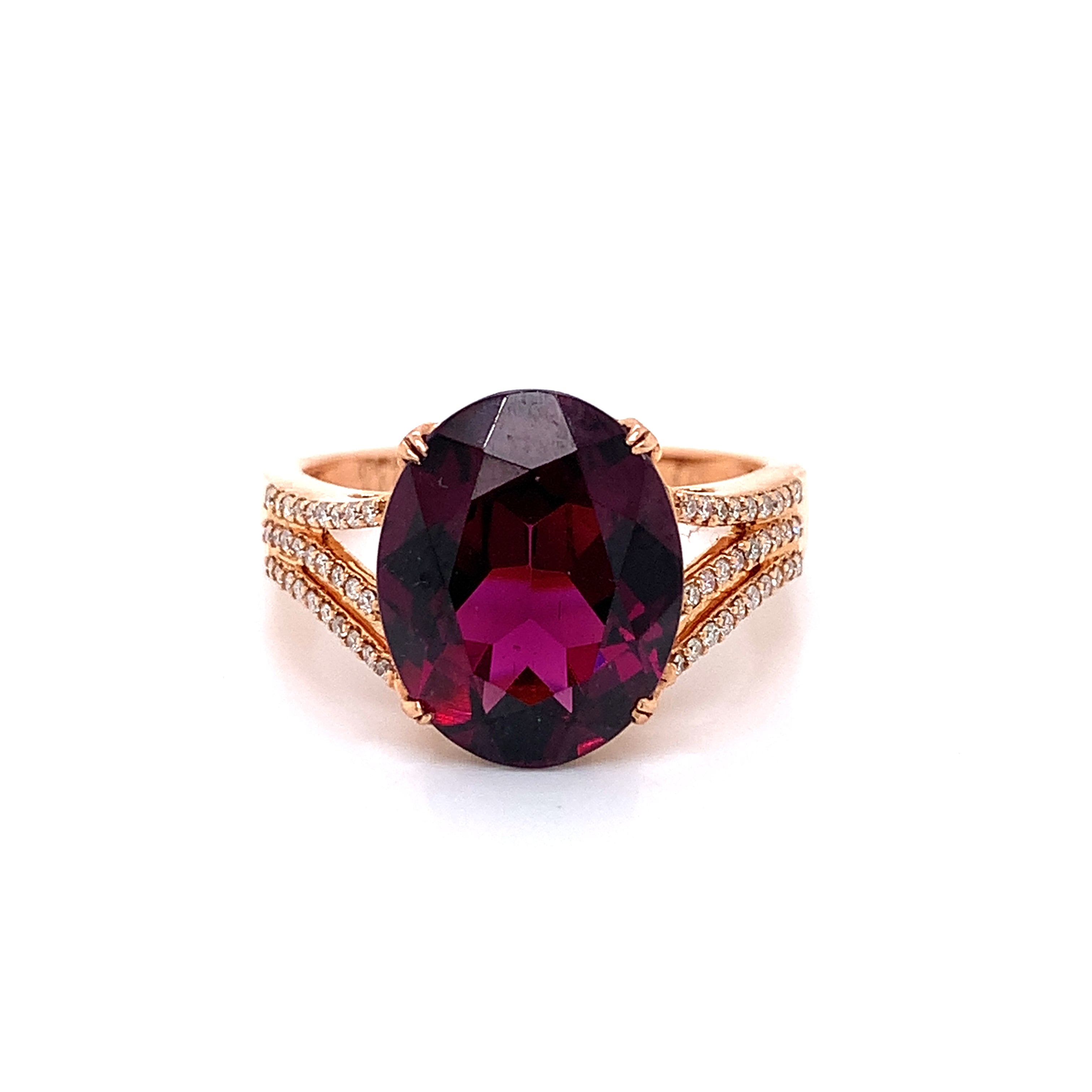 Rose Gold Ring with Rhodolite Stones