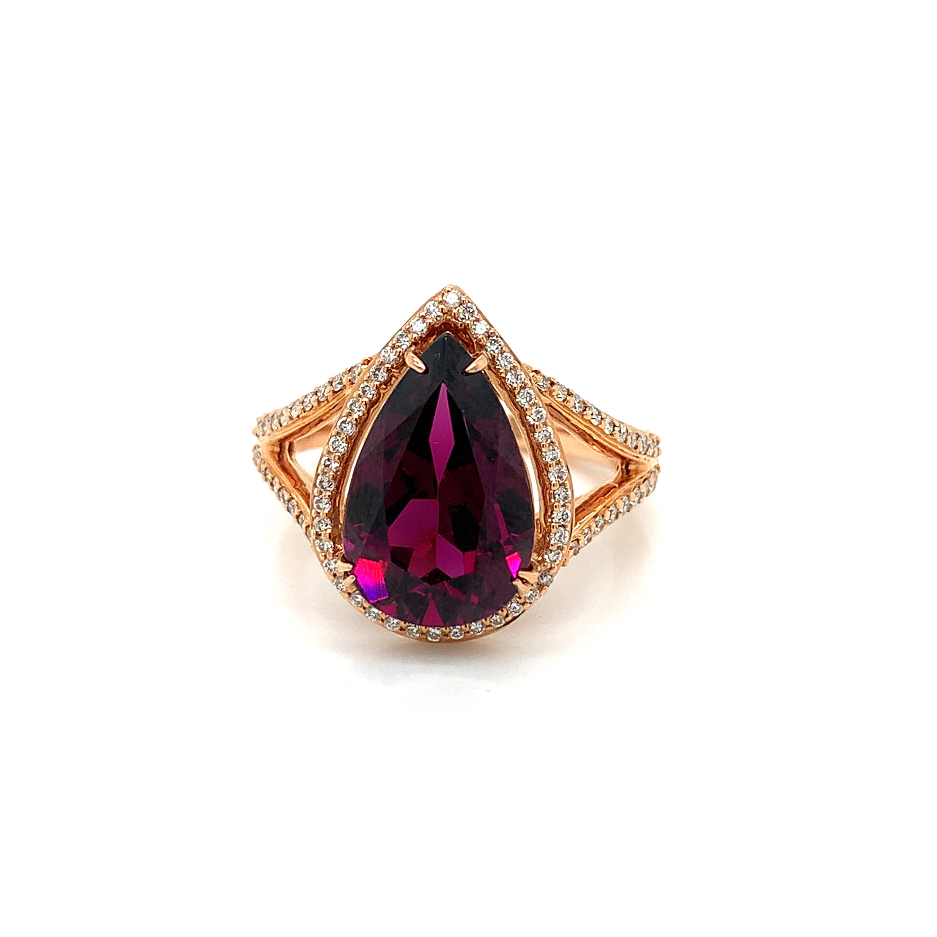 Rose Gold Ring with Rhodolite Stones