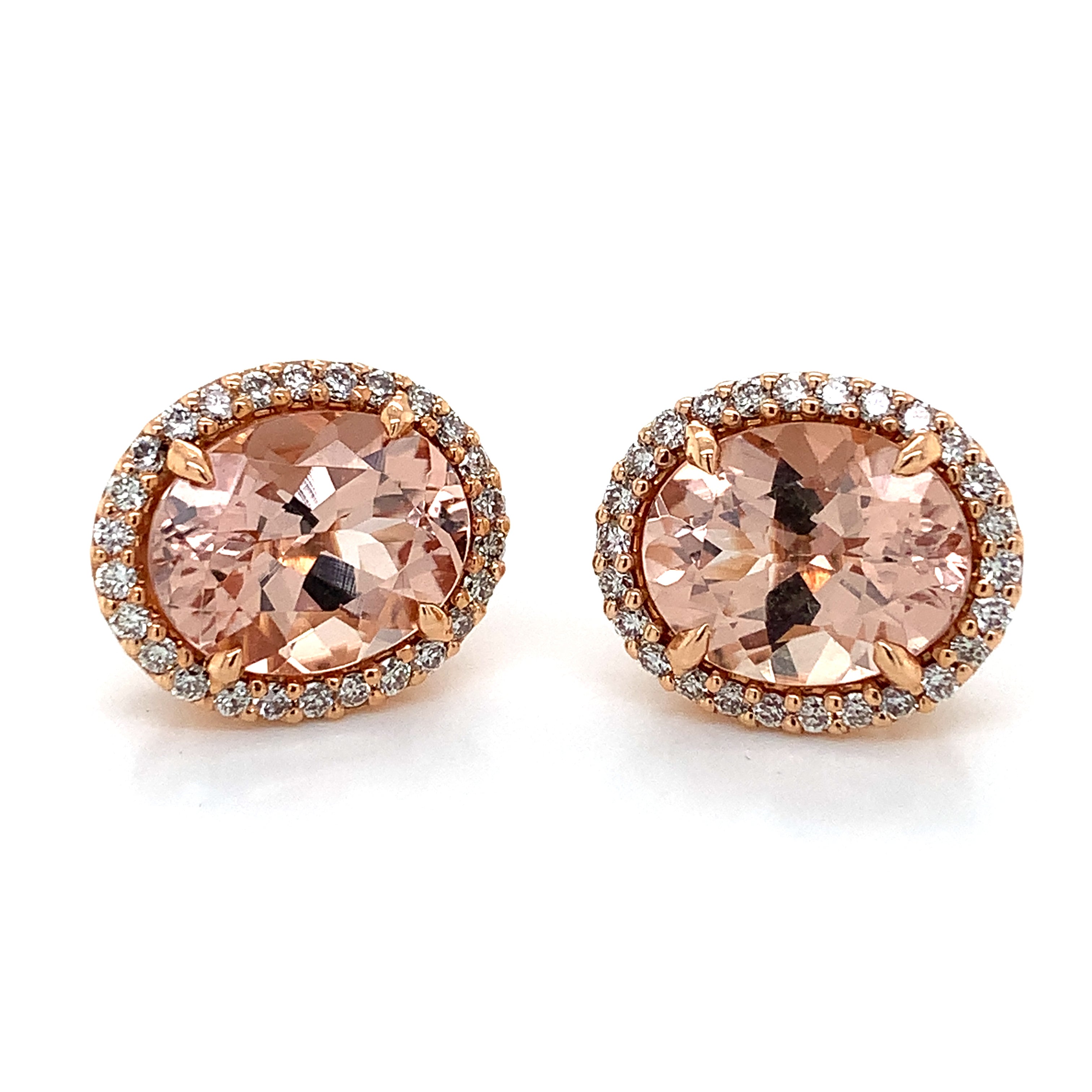 Rose Gold Stud Earrings with Diamond, Morganite Stones