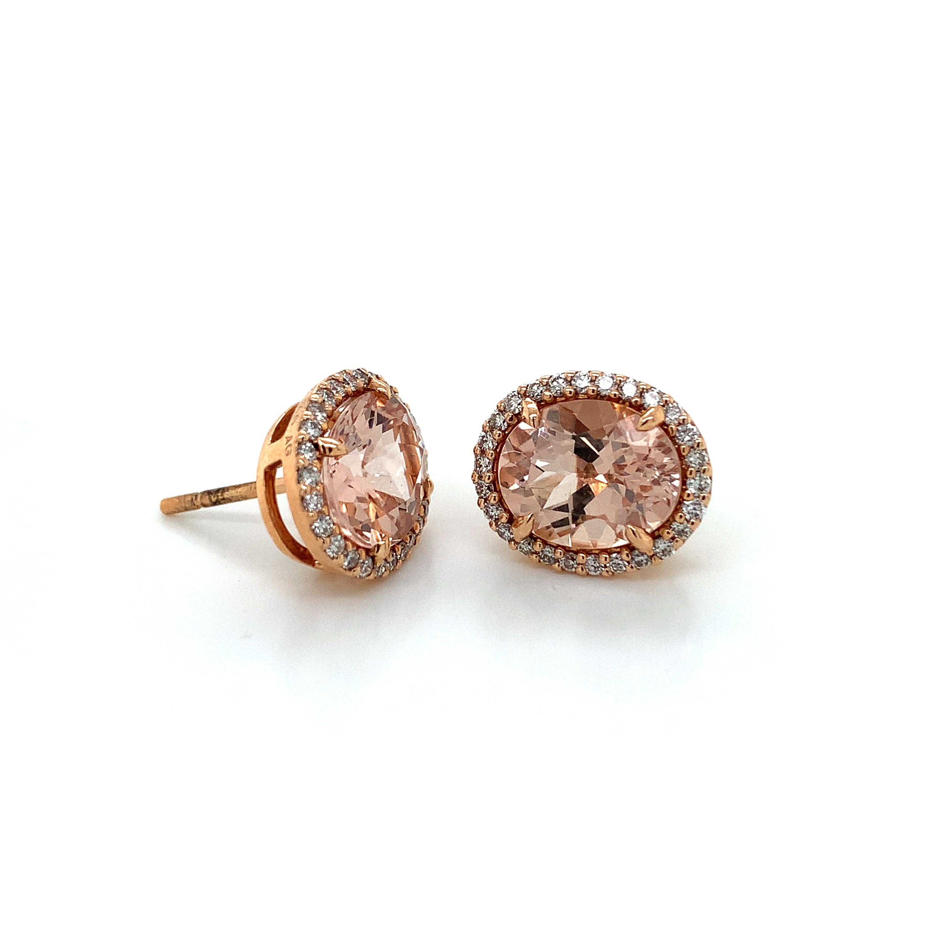 Rose Gold Stud Earrings with Diamond, Morganite Stones