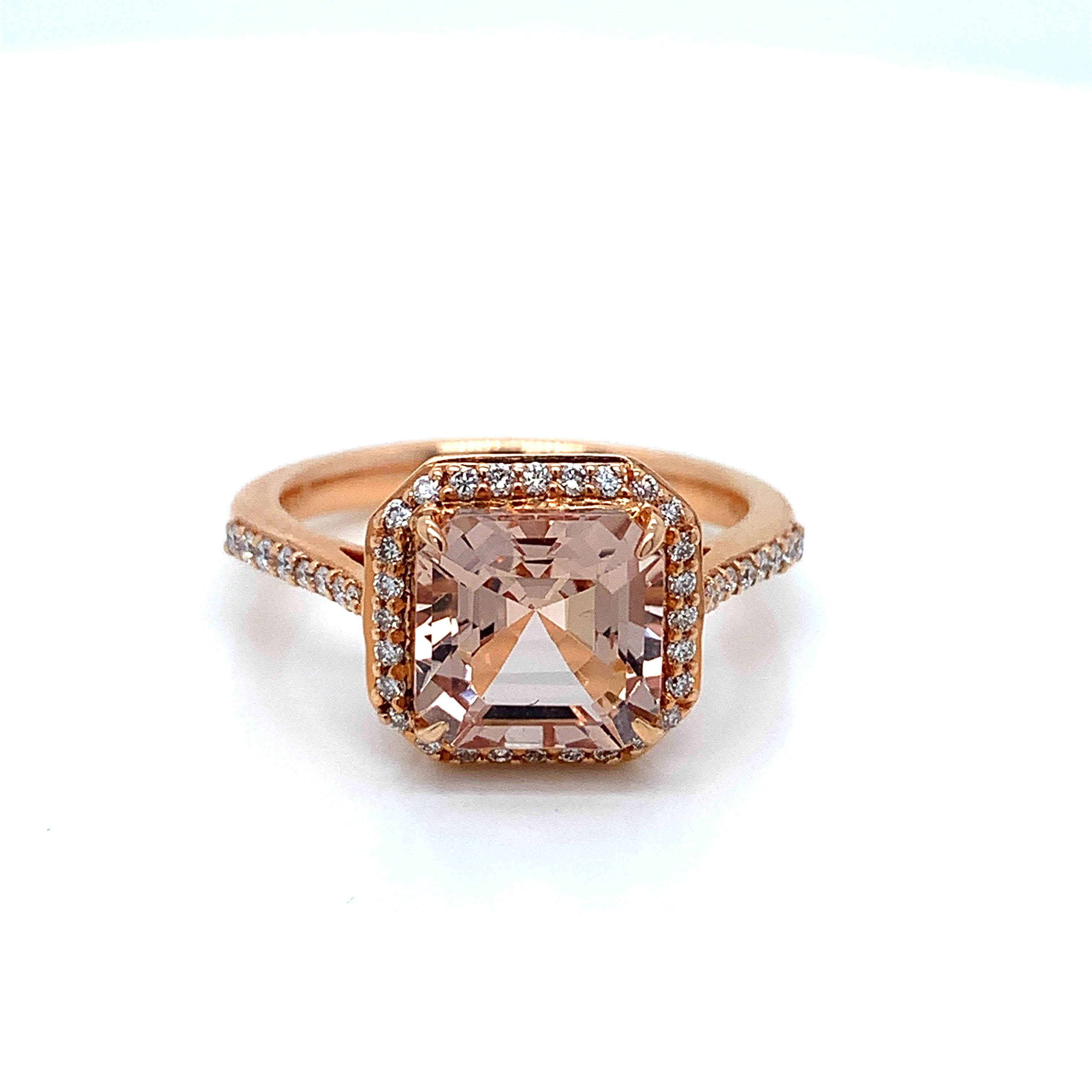 Rose Gold Ring with Diamond, Morganite Stones