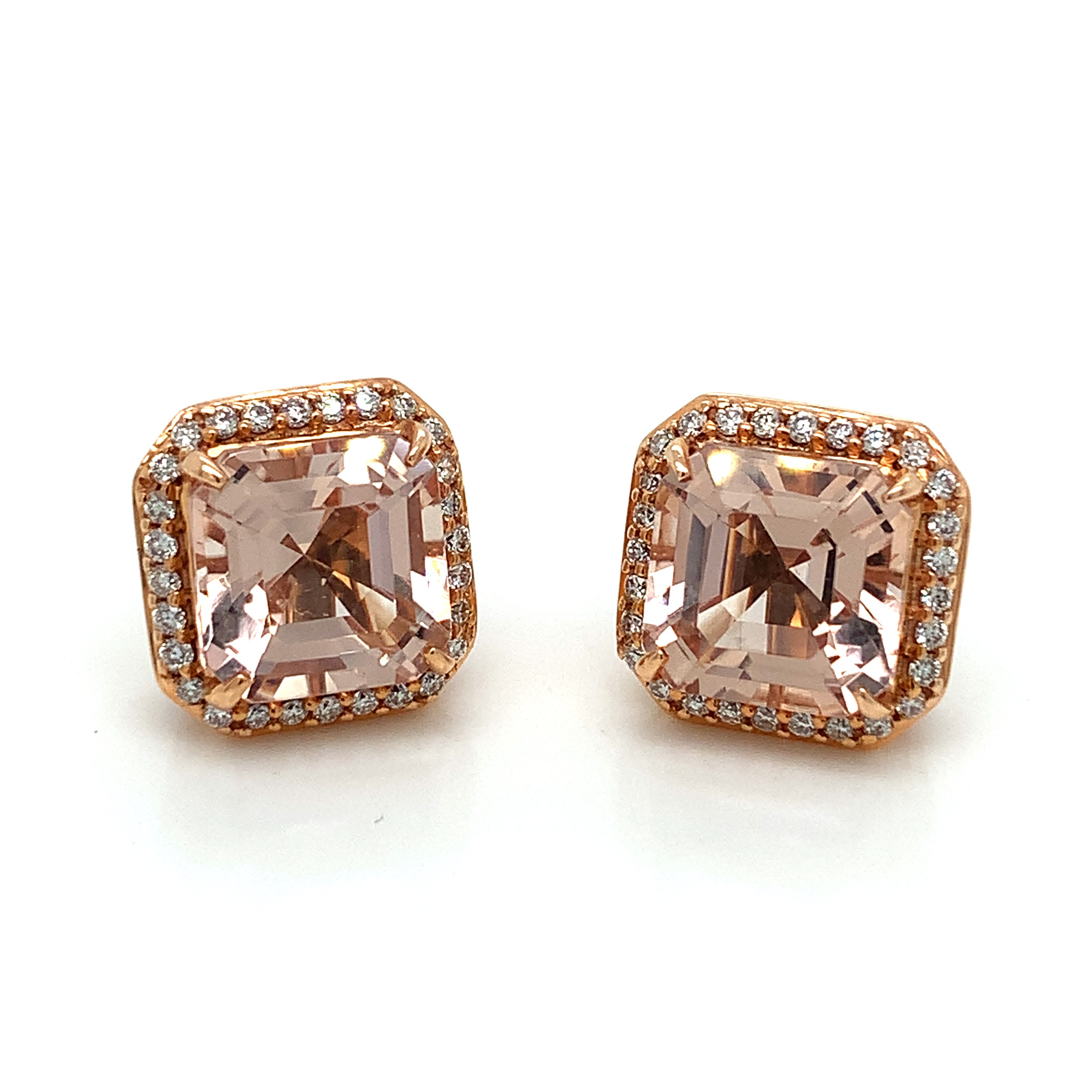 Rose Gold Stud Earrings with Diamond, Morganite Stones