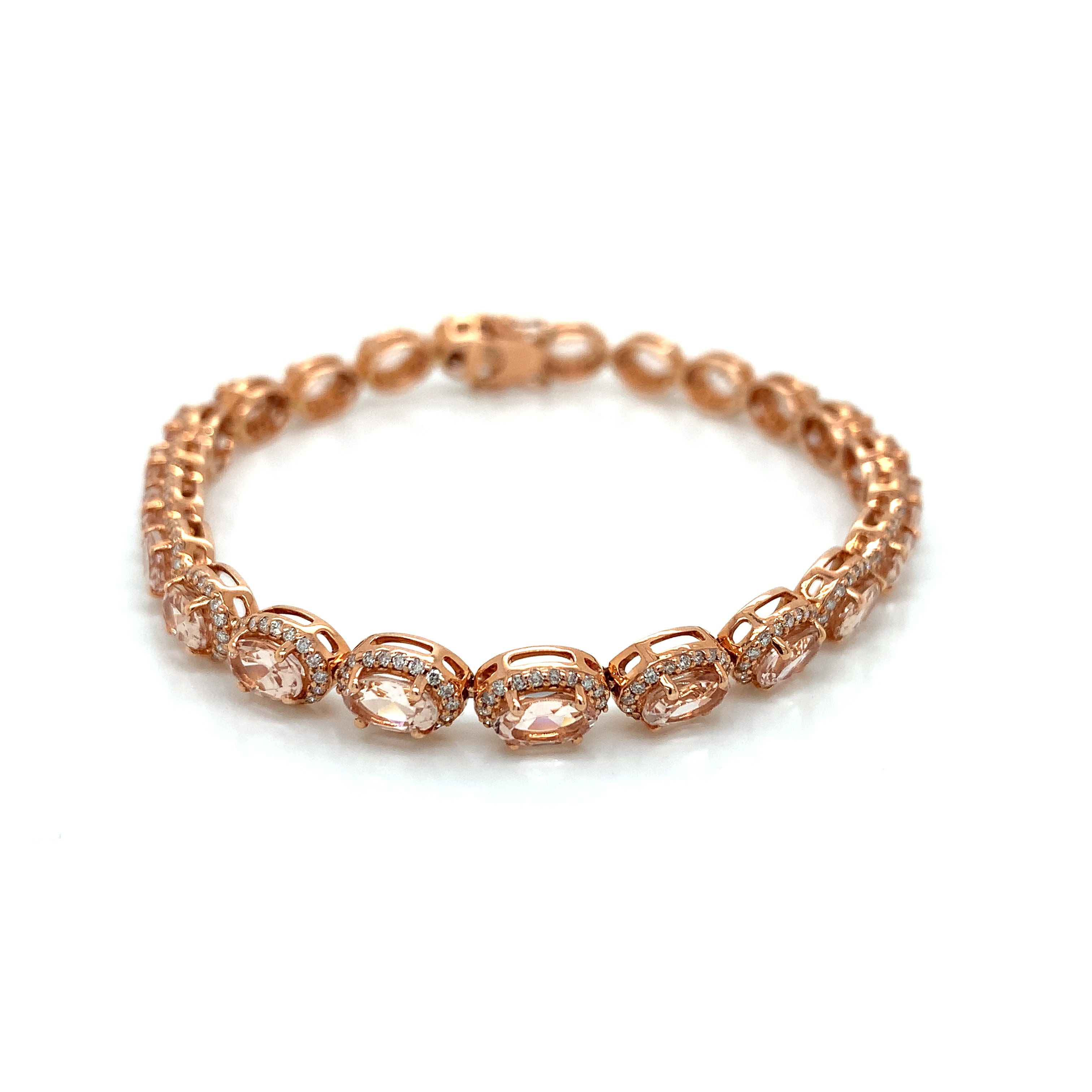 Rose Gold Gemstone Bracelet with Diamond, Morganite Stones