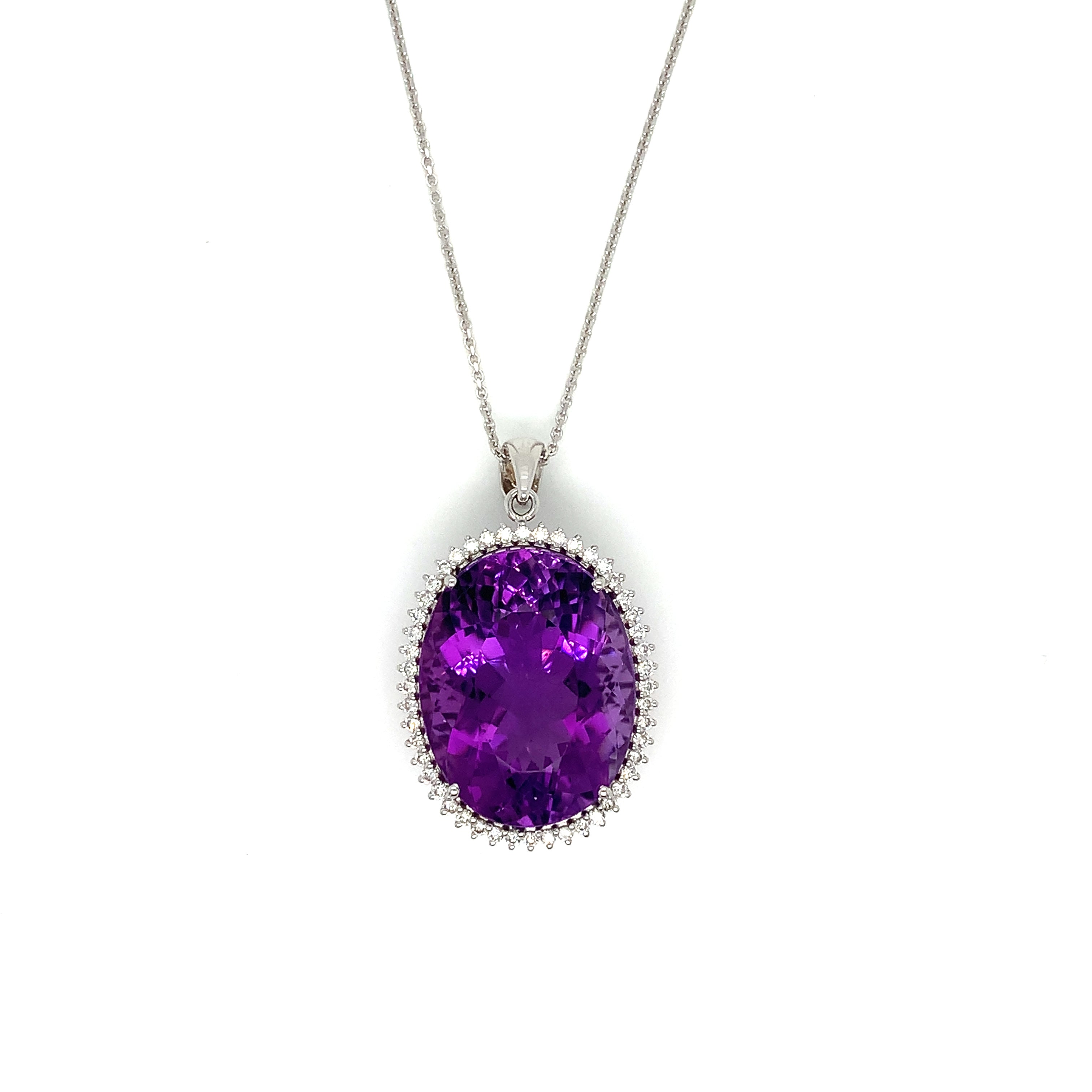 White Gold Pendant Necklace with Amethyst Stones