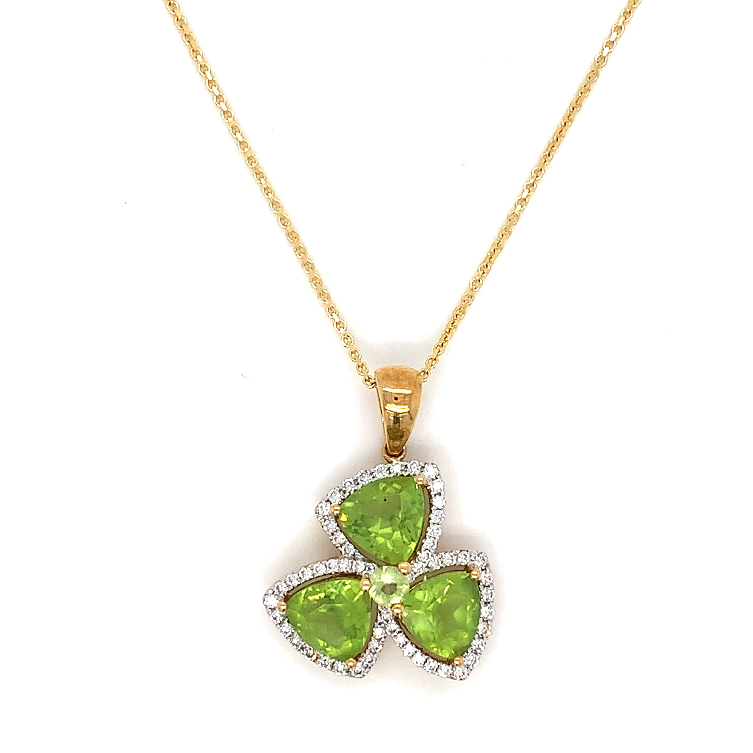 Yellow Gold Pendant Necklace with Diamond, Peridot Stones