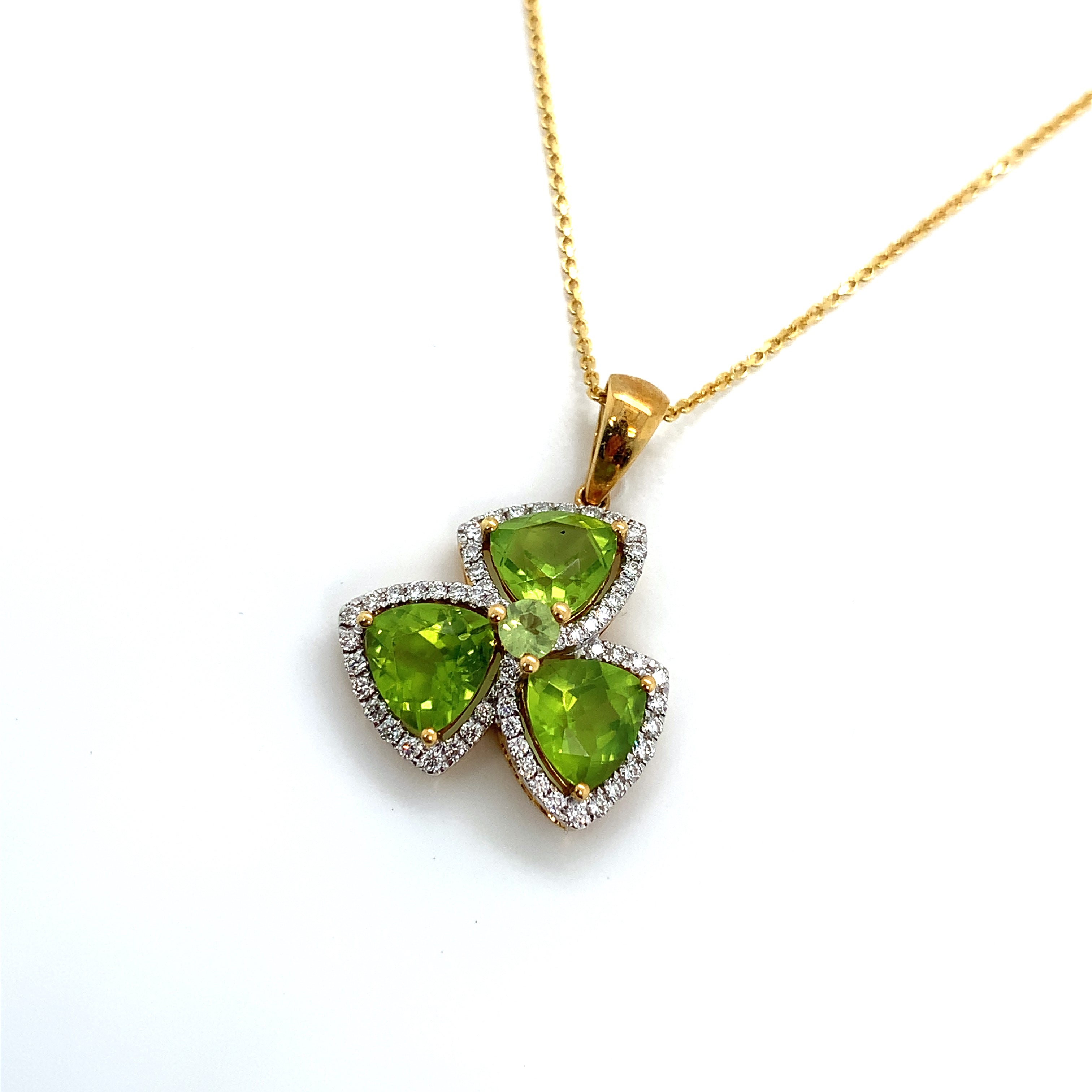 Yellow Gold Pendant Necklace with Diamond, Peridot Stones