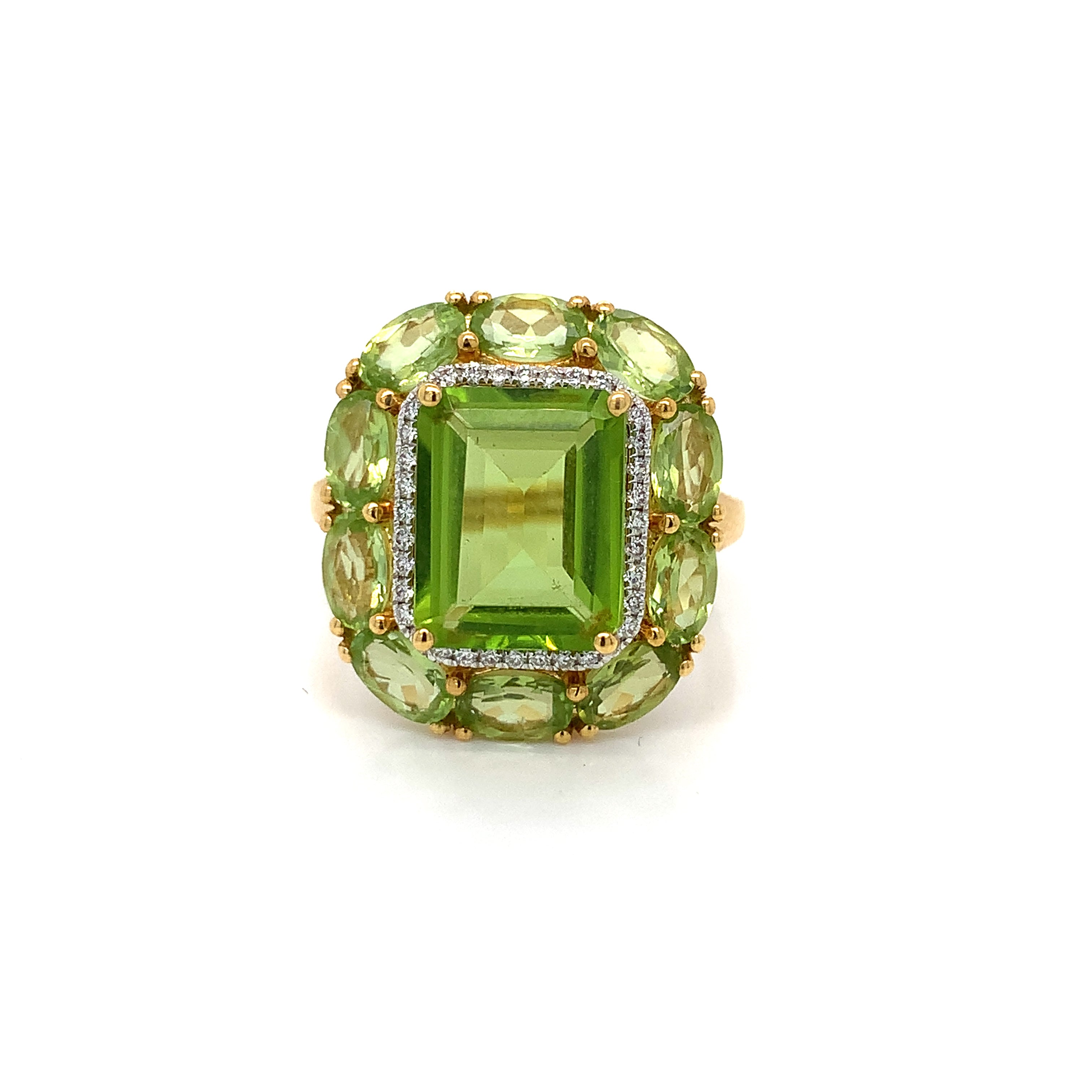 Yellow Gold Ring with Diamond, Peridot Stones