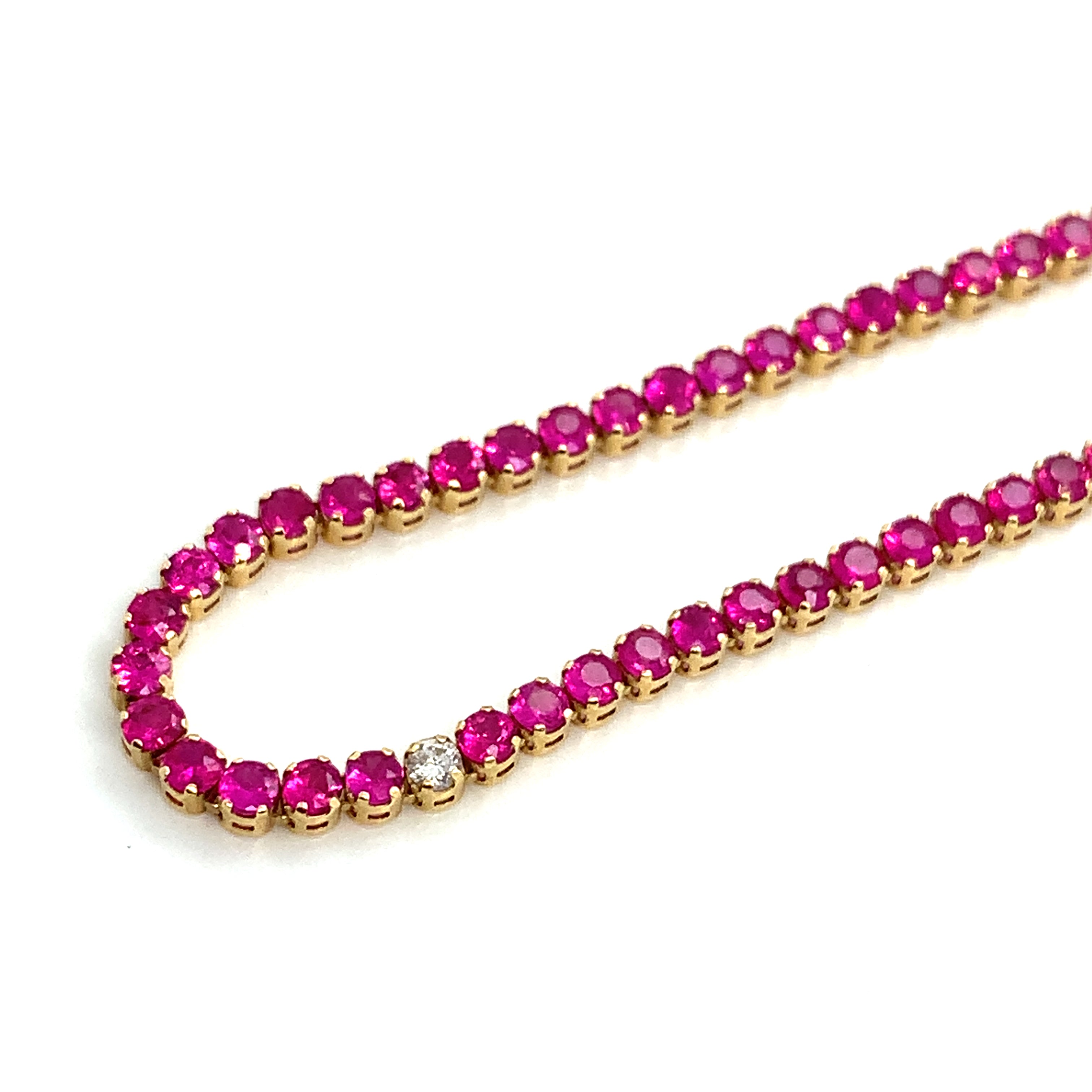 Yellow Gold Tennis Necklace with Ruby Stones