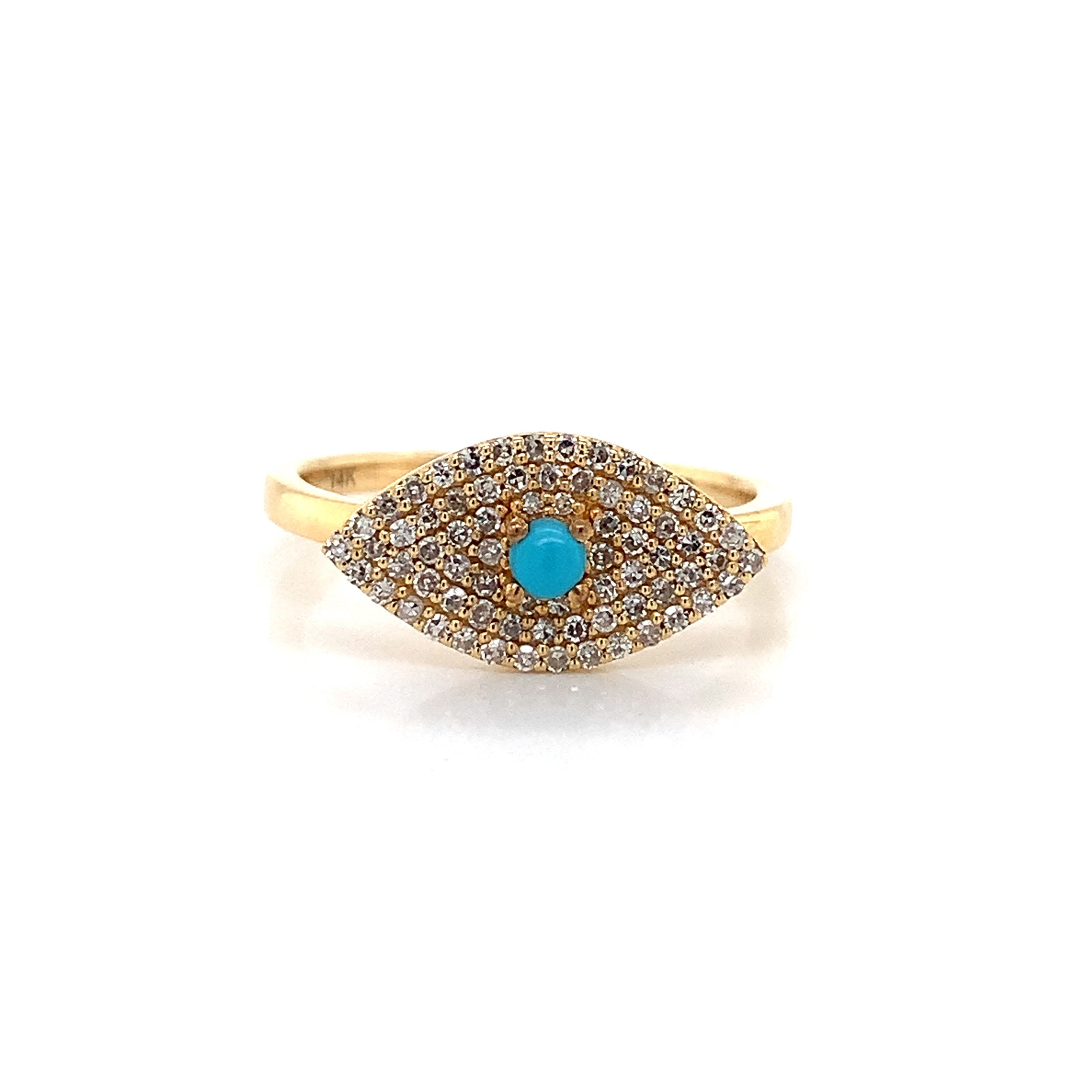 Yellow Gold Ring with Diamond, Turquoise Stones