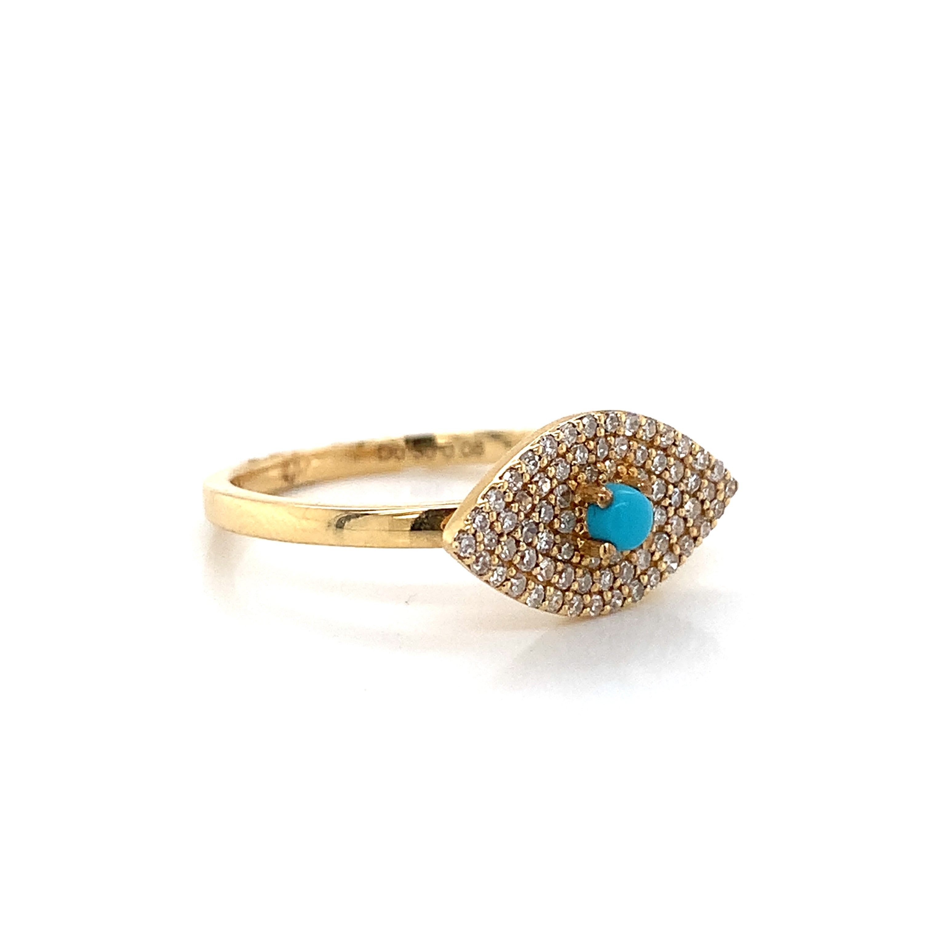 Yellow Gold Ring with Diamond, Turquoise Stones
