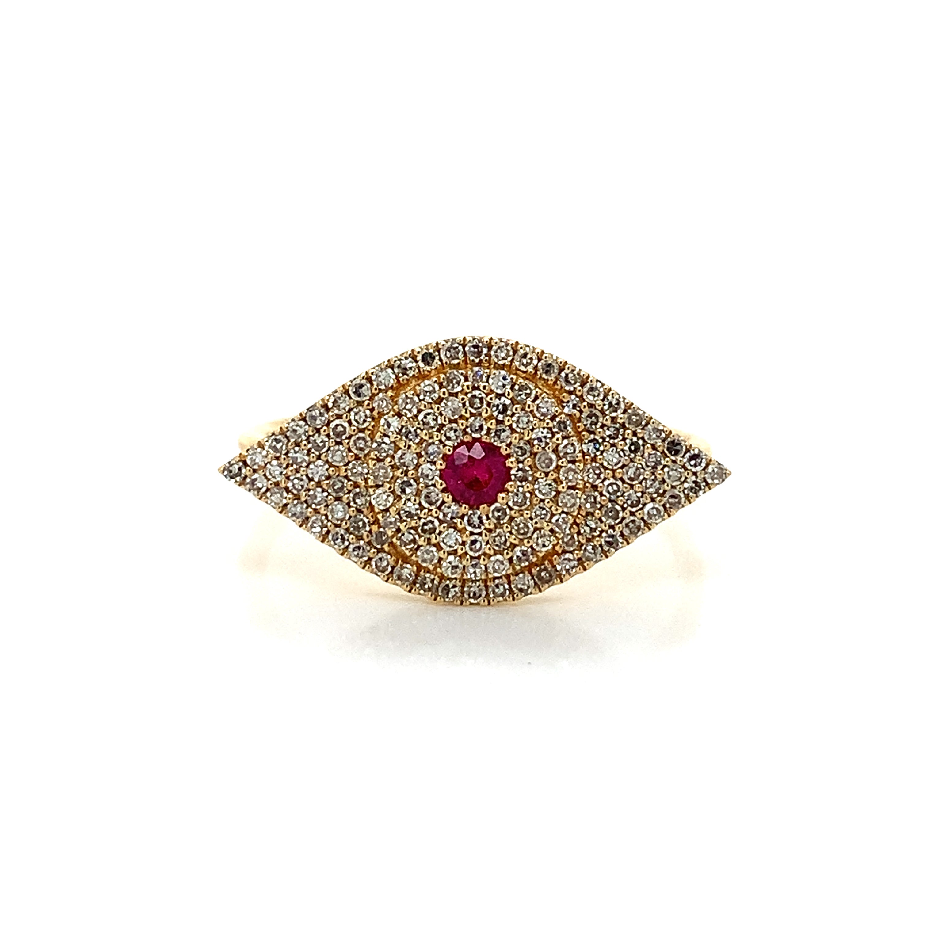 Yellow Gold Ring with Diamond, Ruby Stones