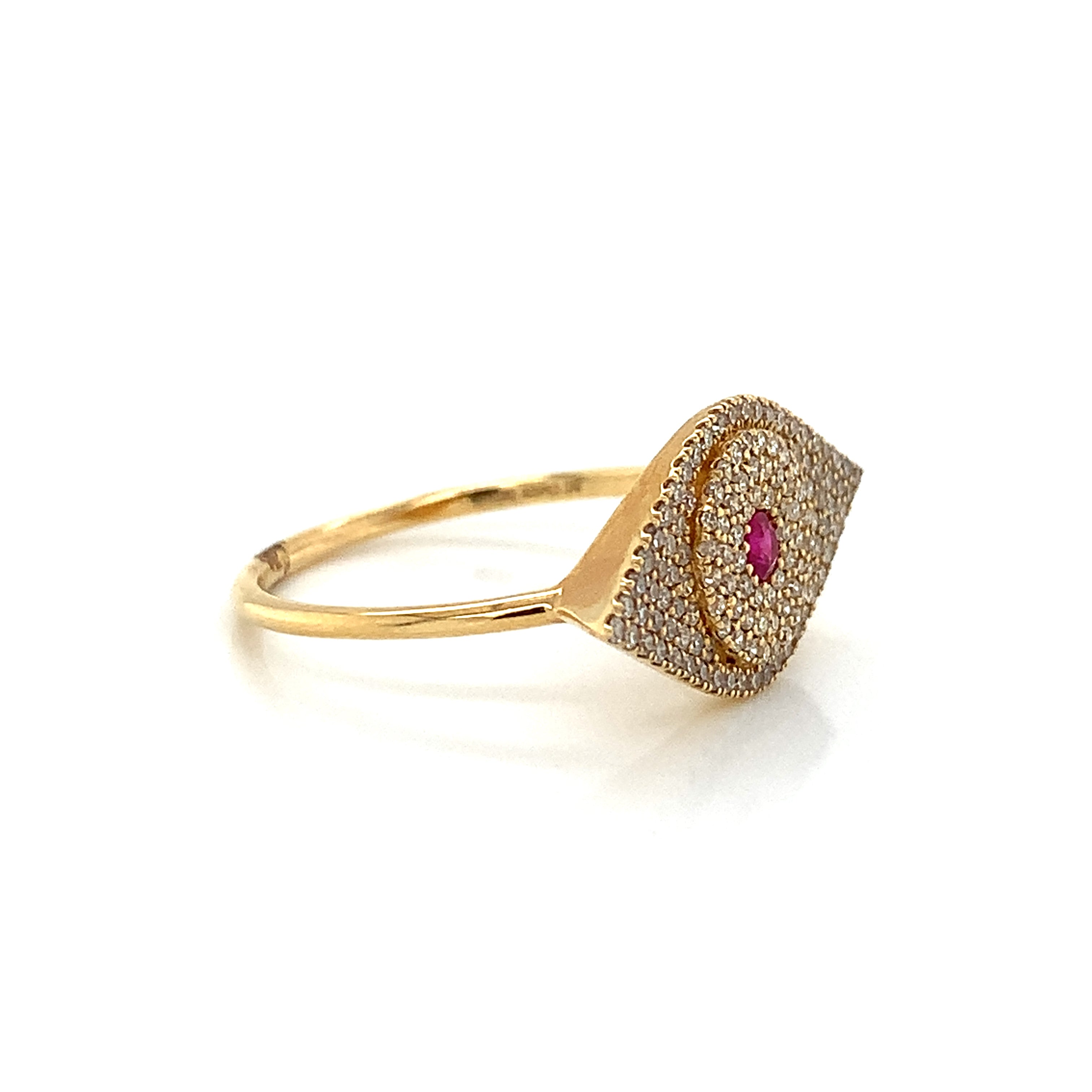 Yellow Gold Ring with Diamond, Ruby Stones