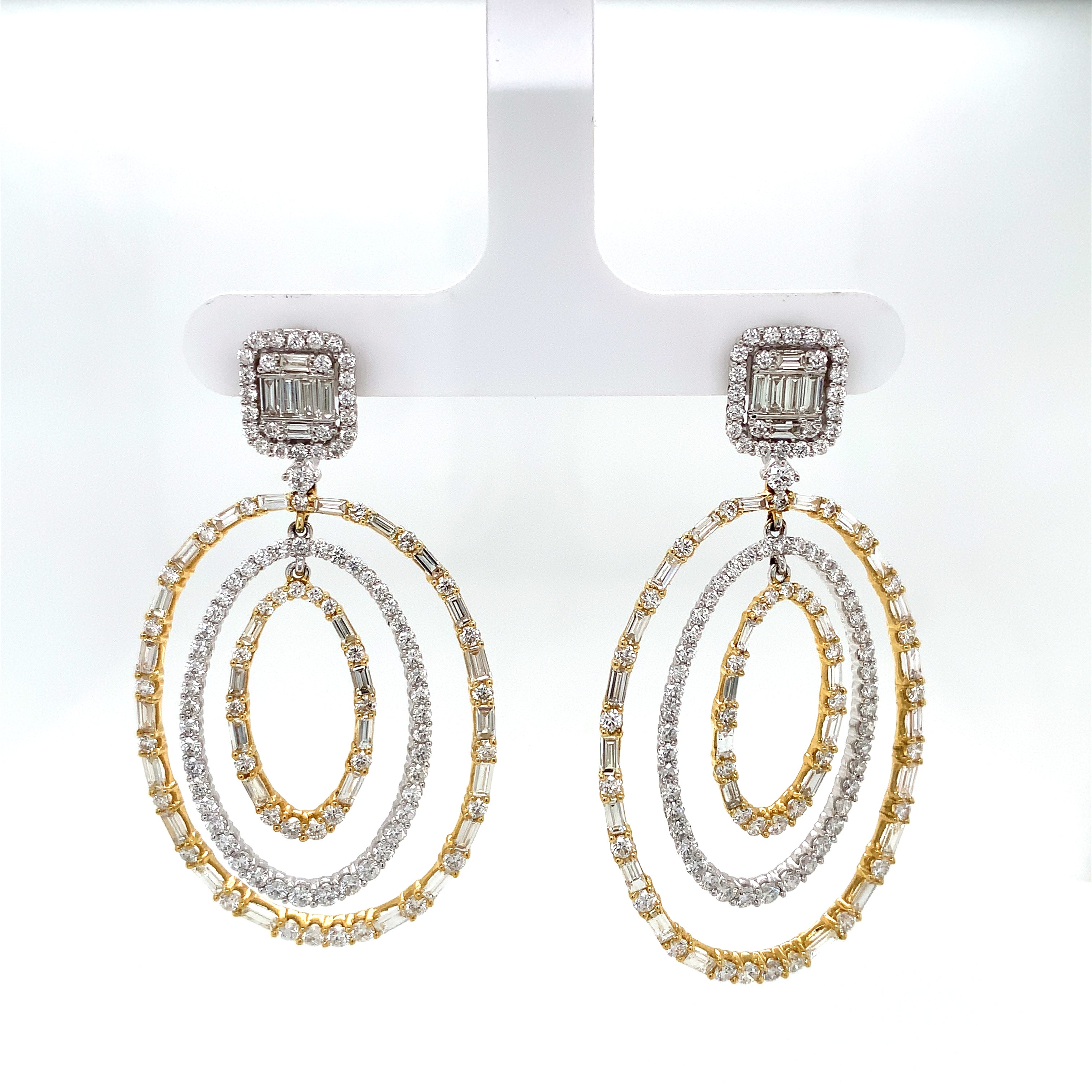 Yellow Gold White Gold Drop Earrings with Diamond Only Stones