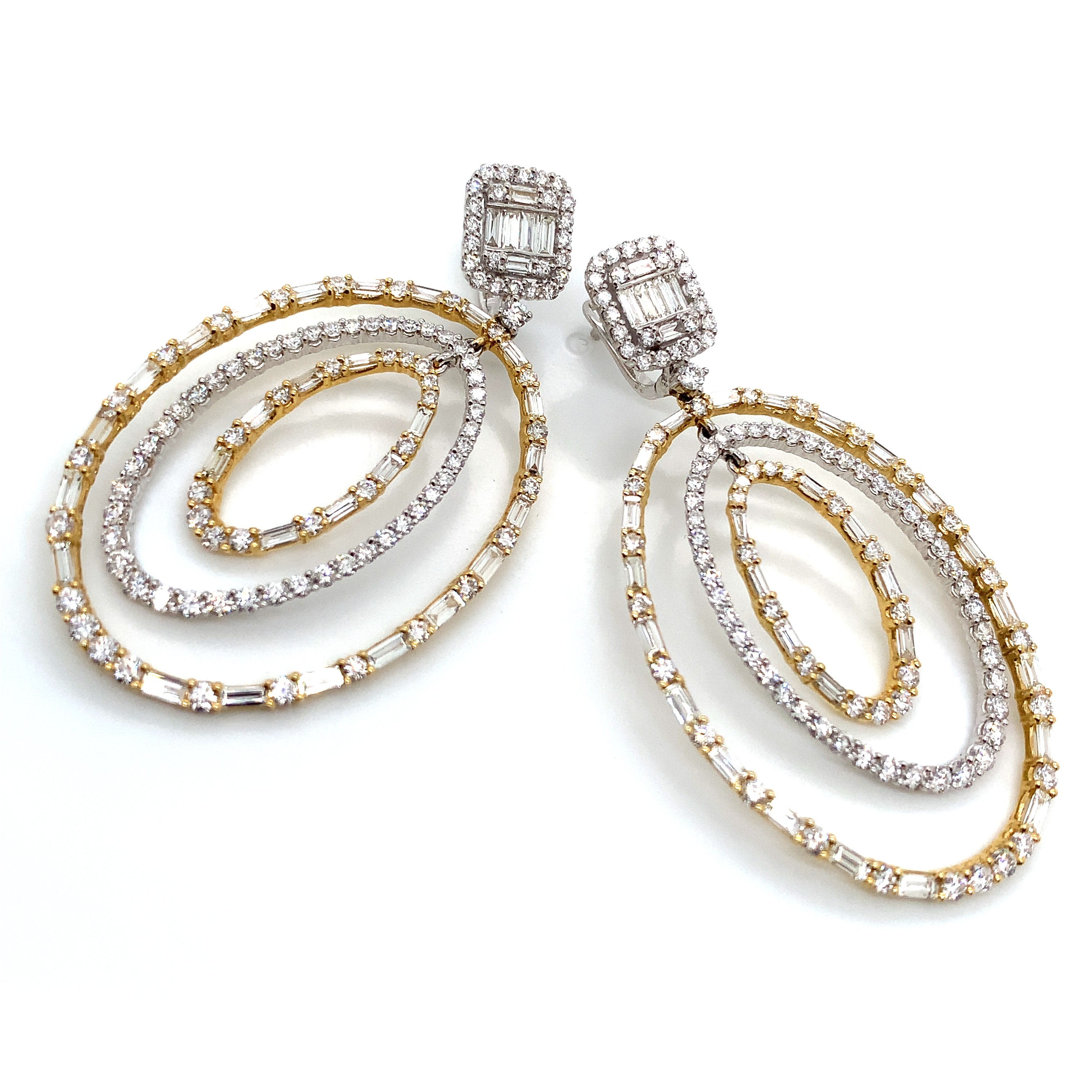 Yellow Gold White Gold Drop Earrings with Diamond Only Stones