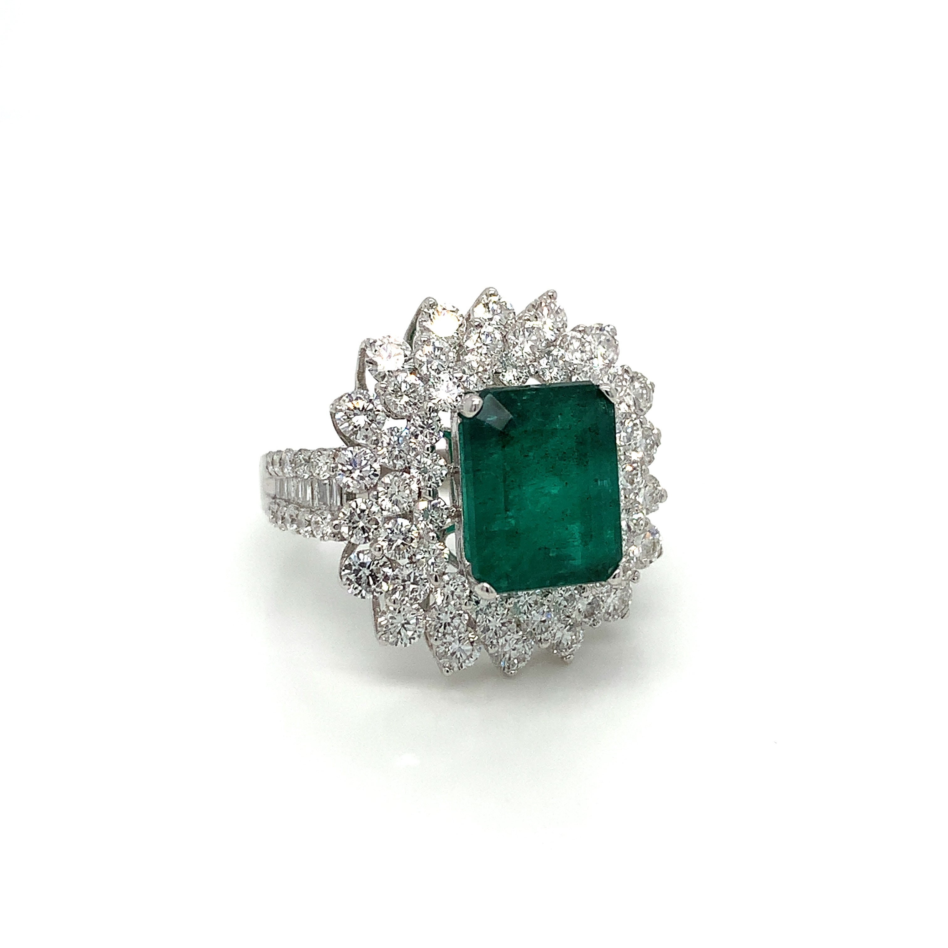 White Gold Ring with Diamond, Emerald Stones