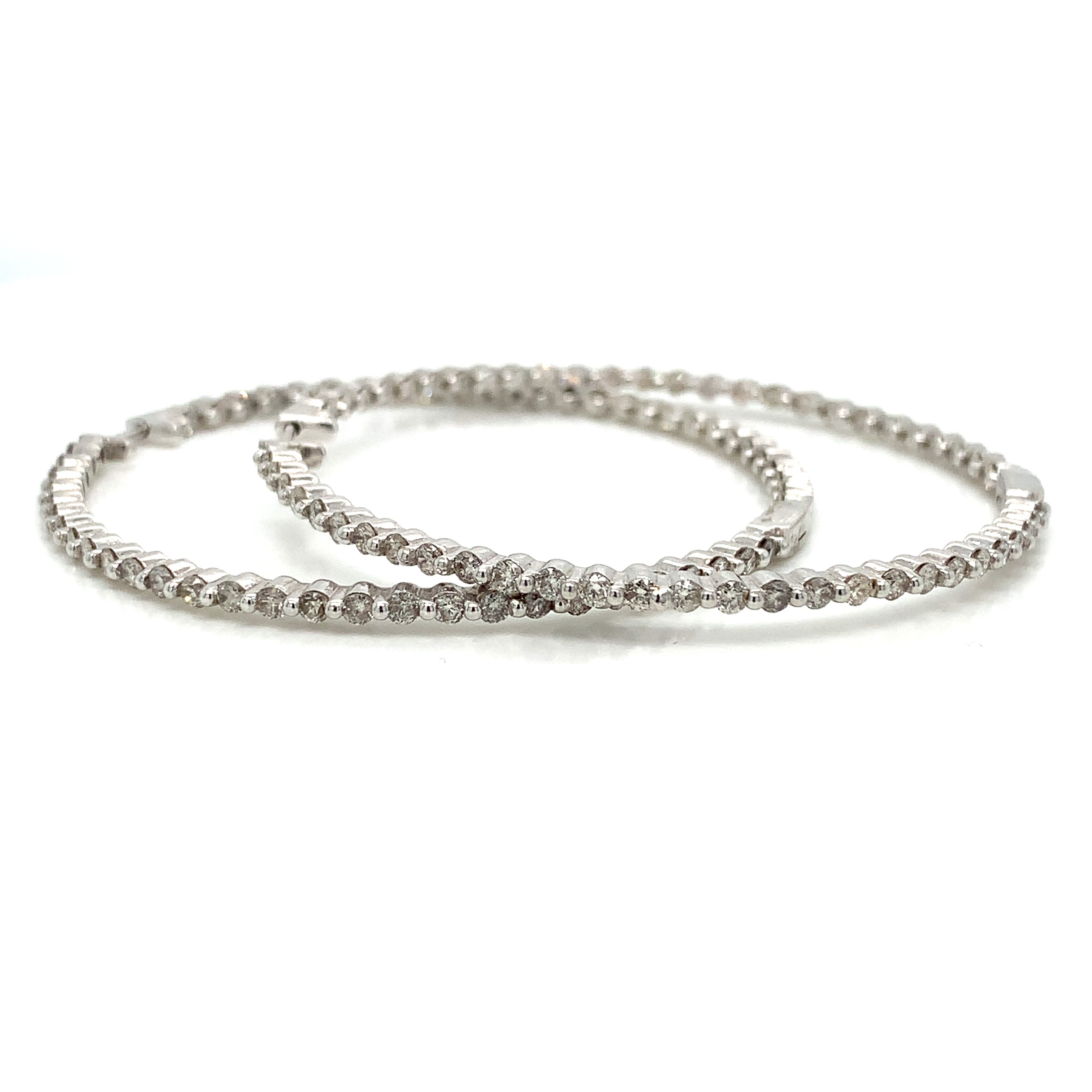 White Gold Hoop Earrings with Diamond Only Stones