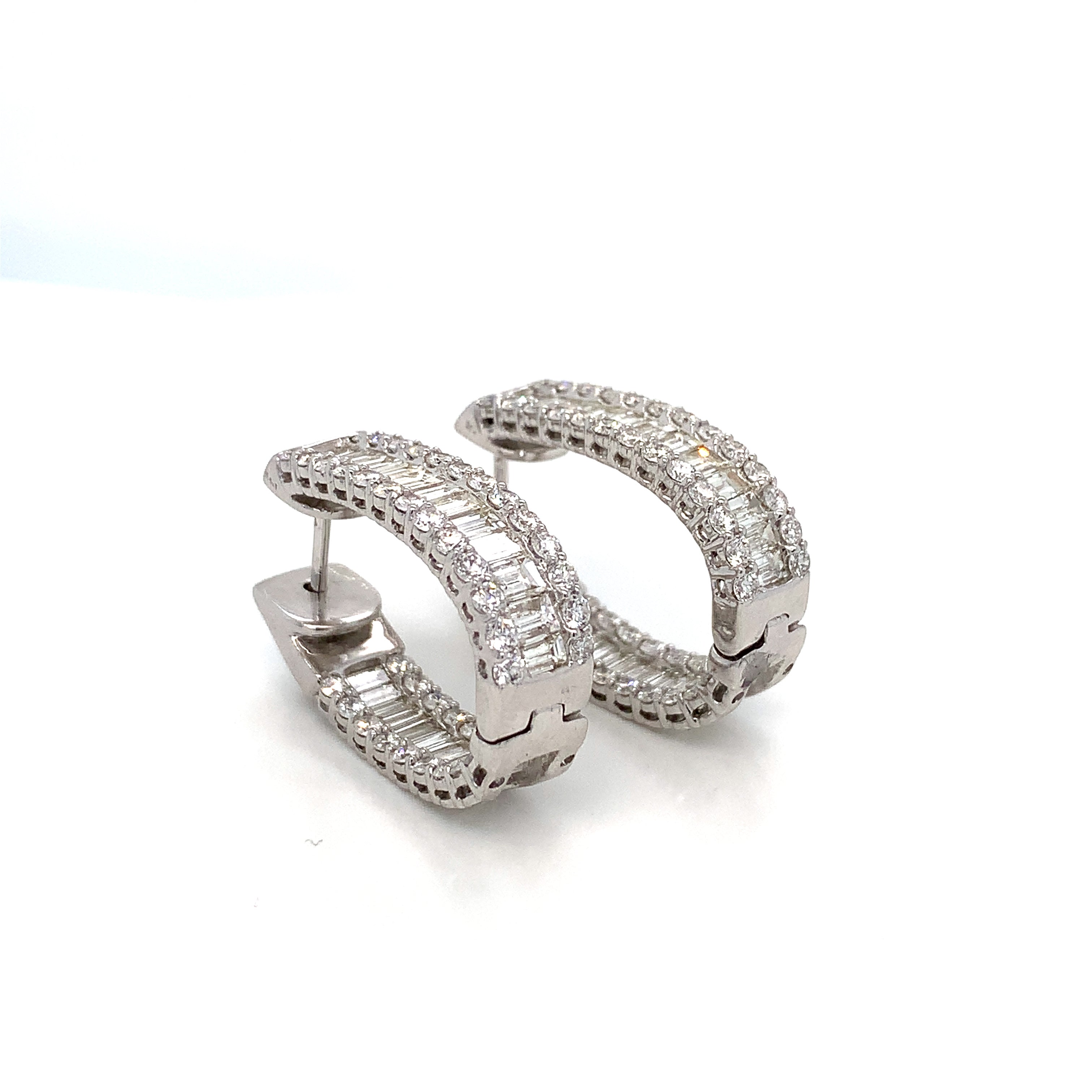 White Gold Hoop Earrings with Diamond Only Stones