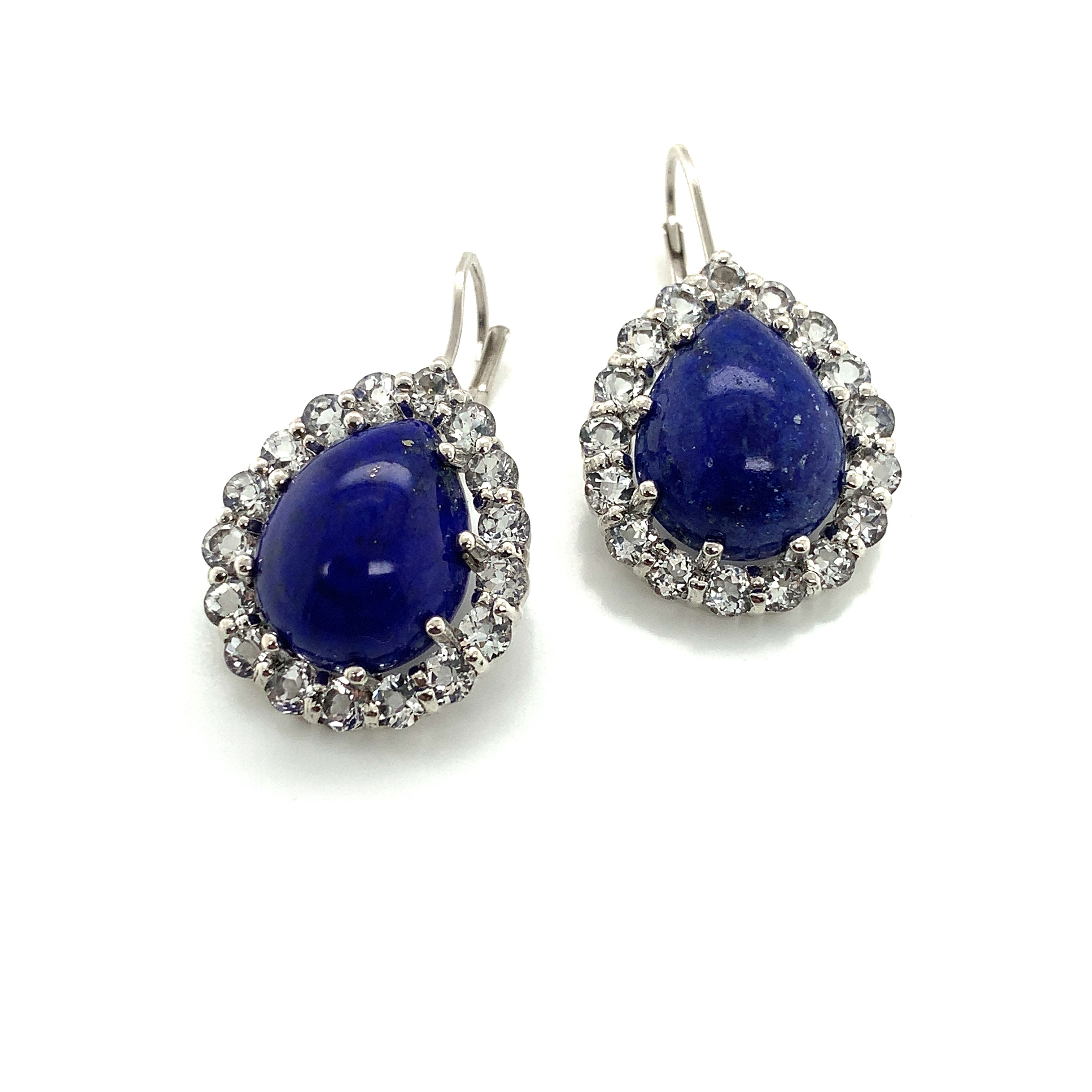 Silver Drop Earrings with Lapis, Topaz Stones