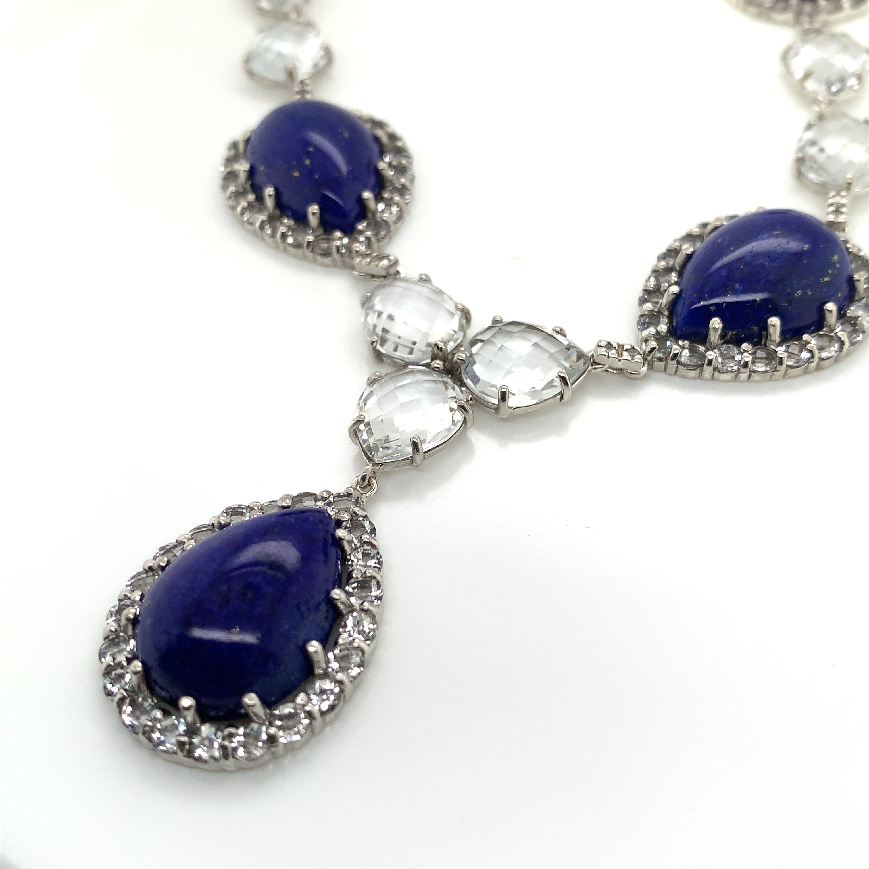 Silver Chain Gemstone Necklace with Lapis, Topaz Stones