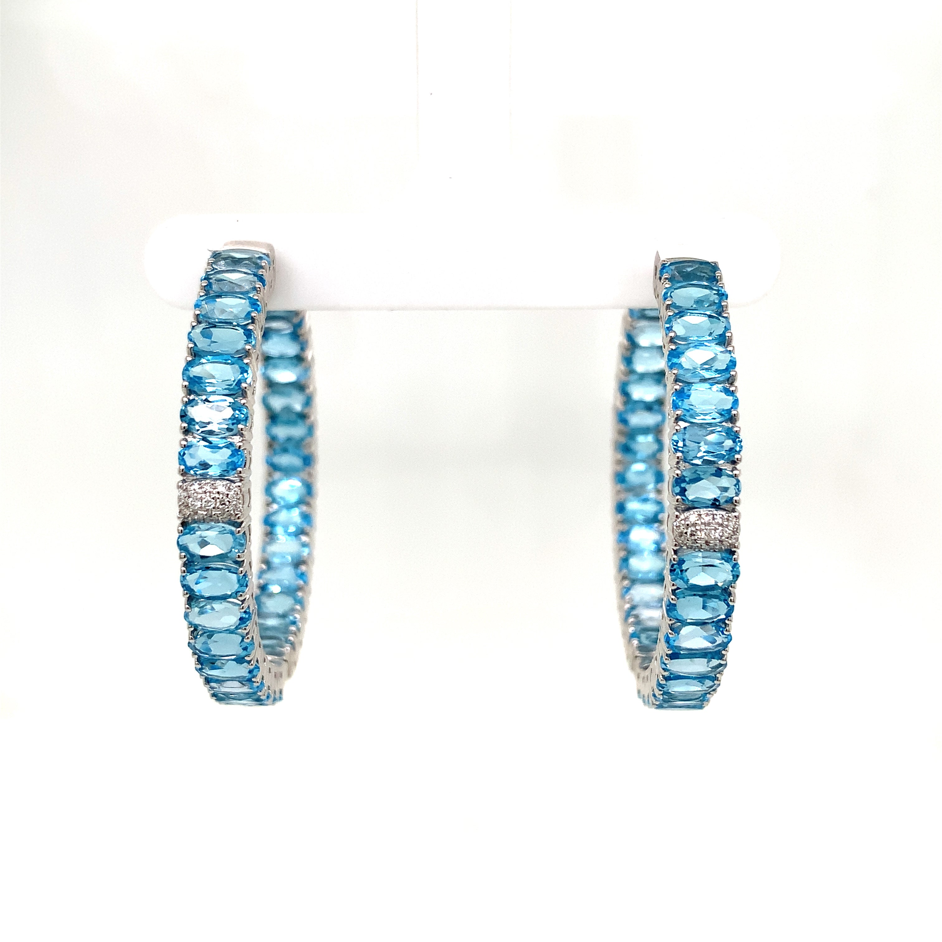 White Gold Hoop Earrings with Diamond, Topaz Stones