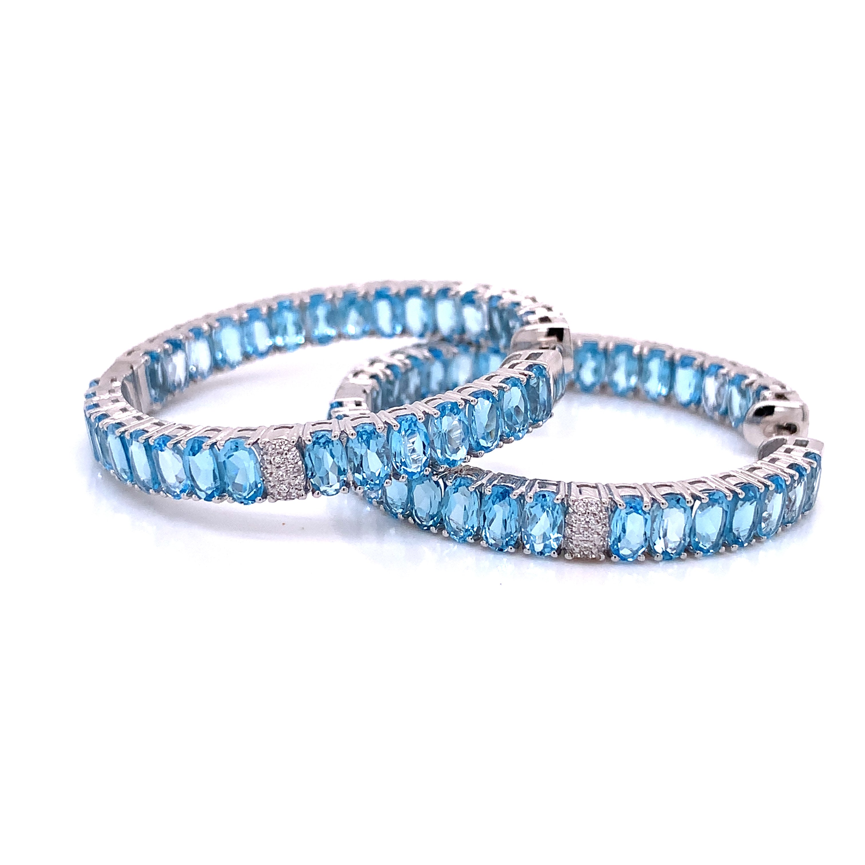 White Gold Hoop Earrings with Diamond, Topaz Stones