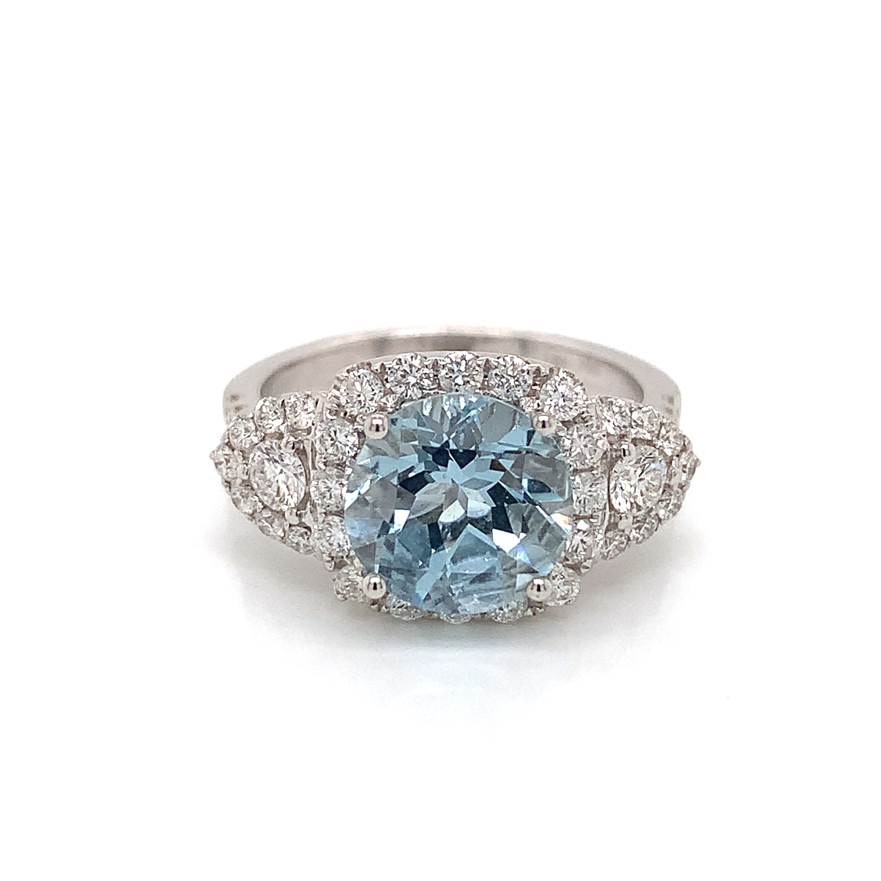 White Gold Ring with Aquamarine, Diamond Stones