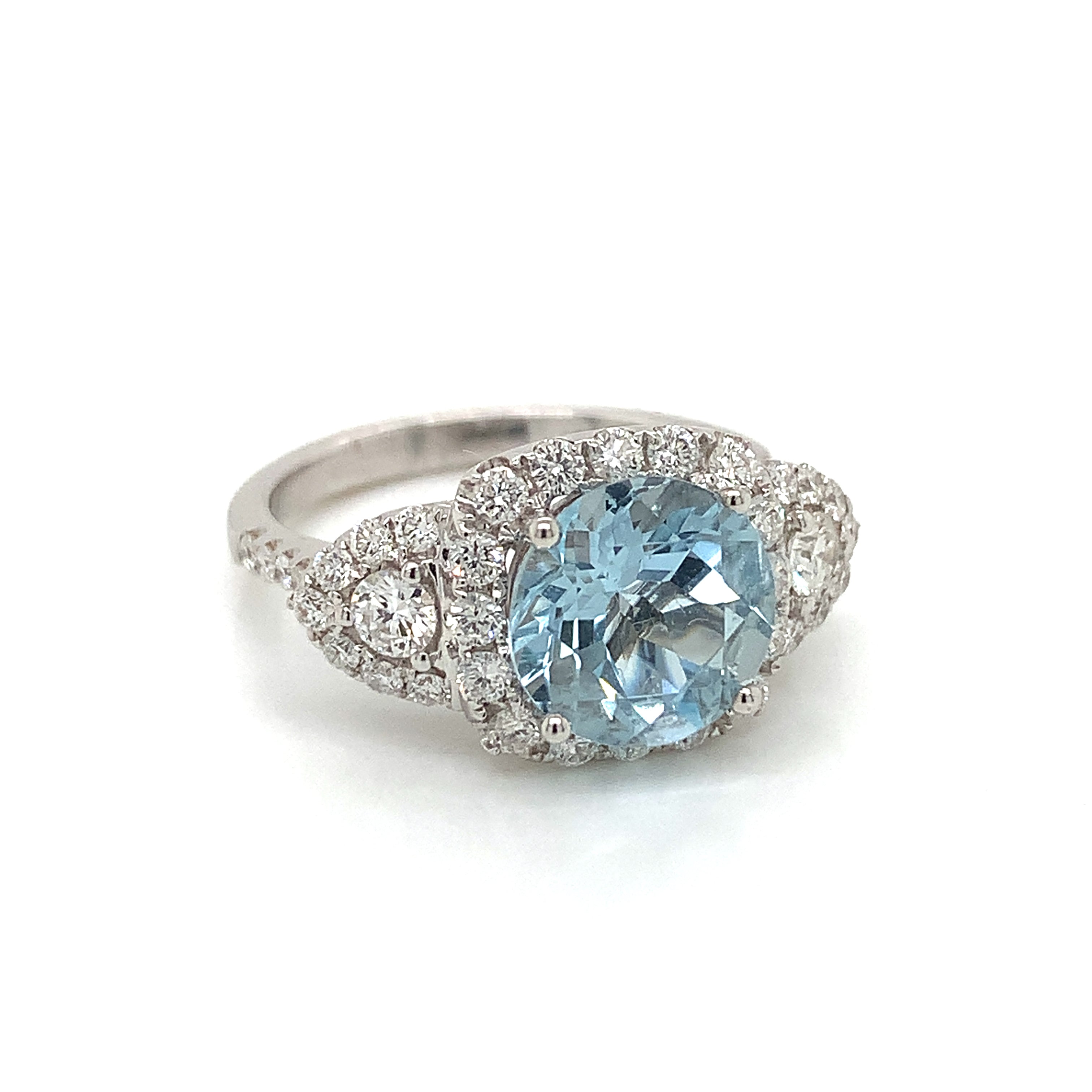 White Gold Ring with Aquamarine, Diamond Stones