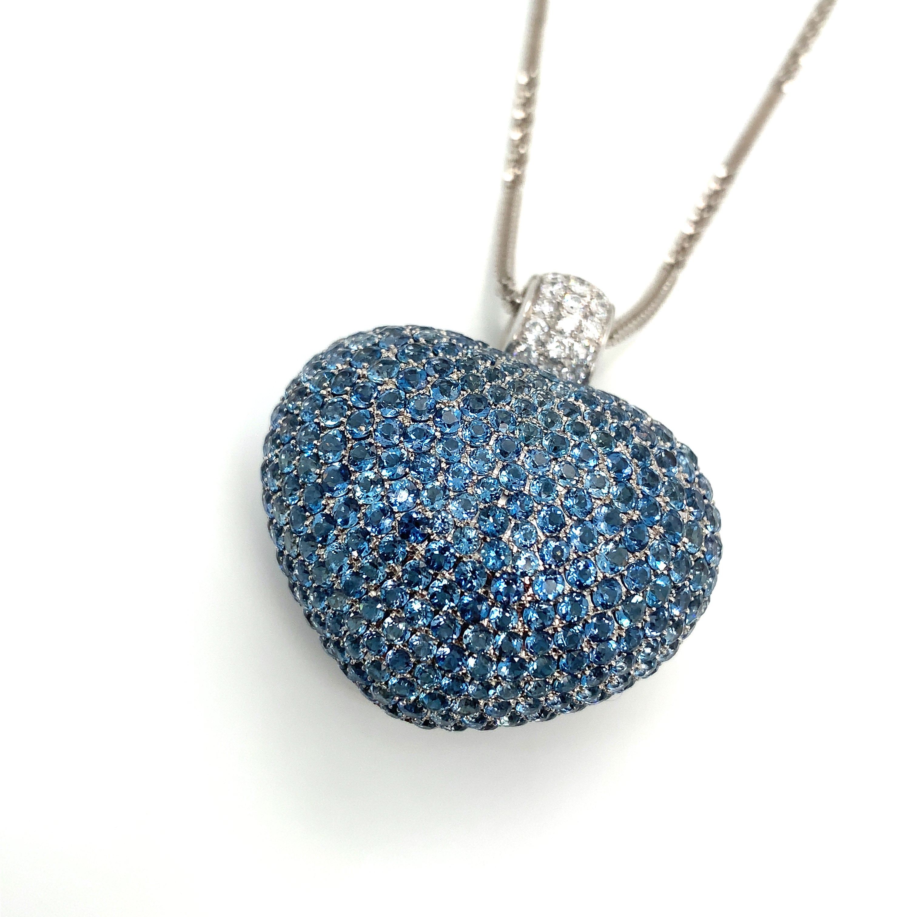 White Gold Pendant Necklace with Aquamarine, Diamond Stones
