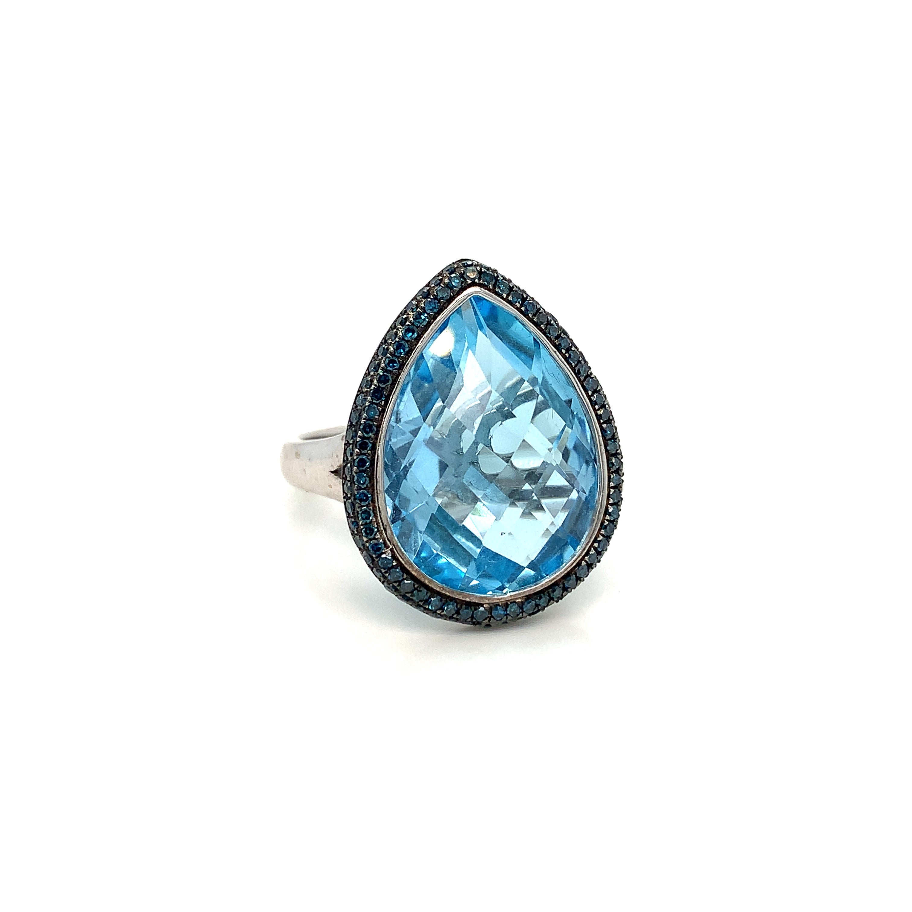 White Gold Ring with Diamond, Topaz Stones
